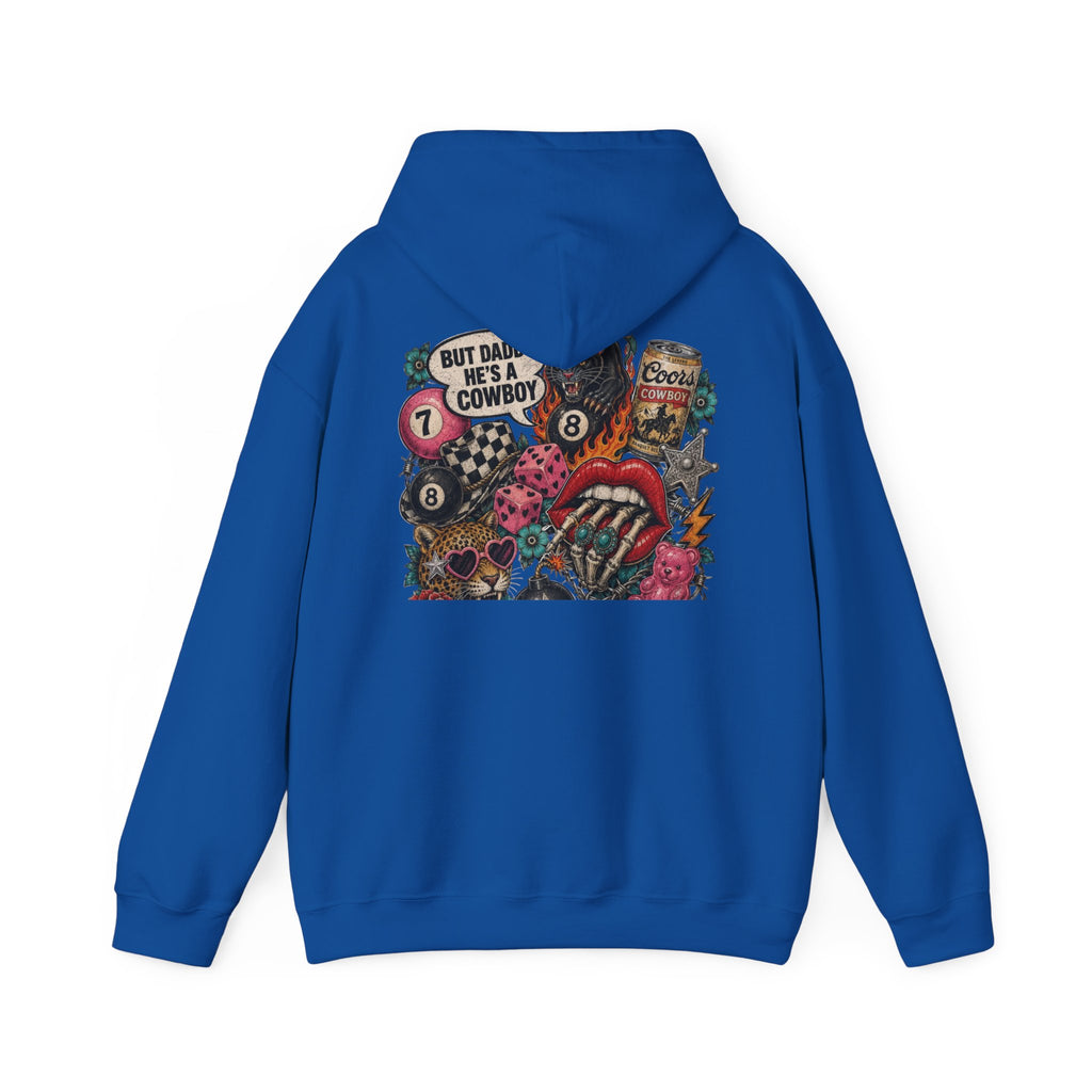 Retro Biker Cowboy Hoodie — 'But Dad He's a Cowboy' Graphic Pullover
