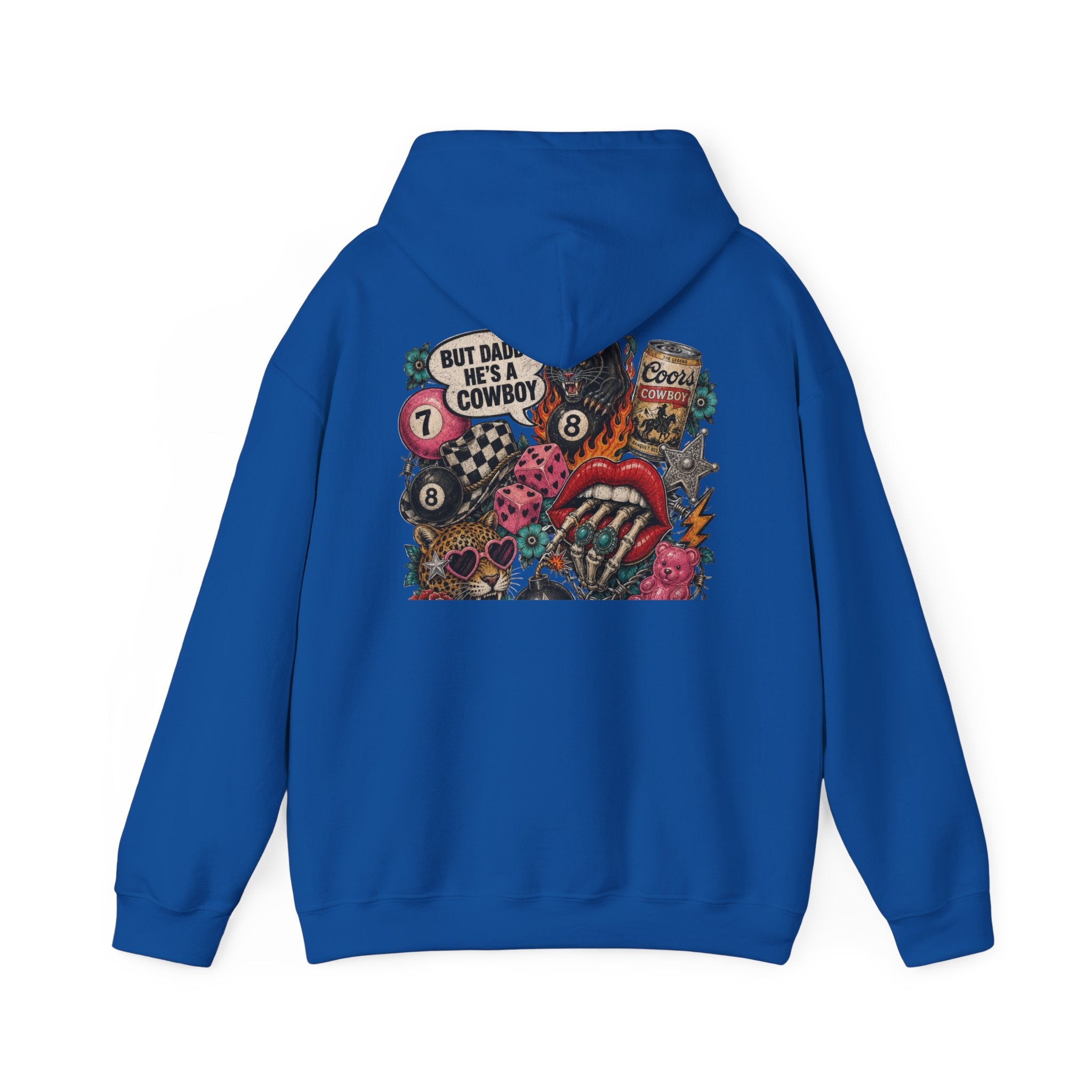 Retro Biker Cowboy Hoodie — 'But Dad He's a Cowboy' Graphic Pullover