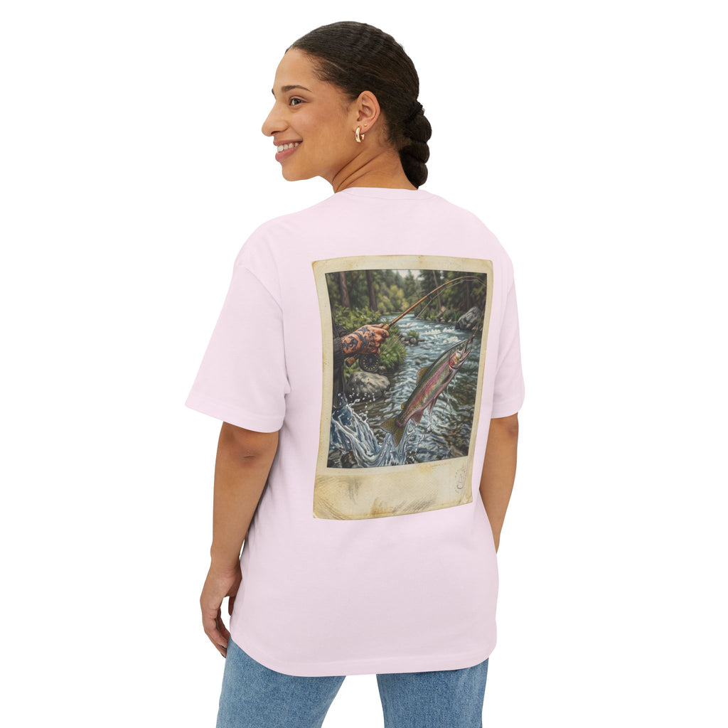 Fishing Polaroid Oversized Tee — Vintage Trout Back Print