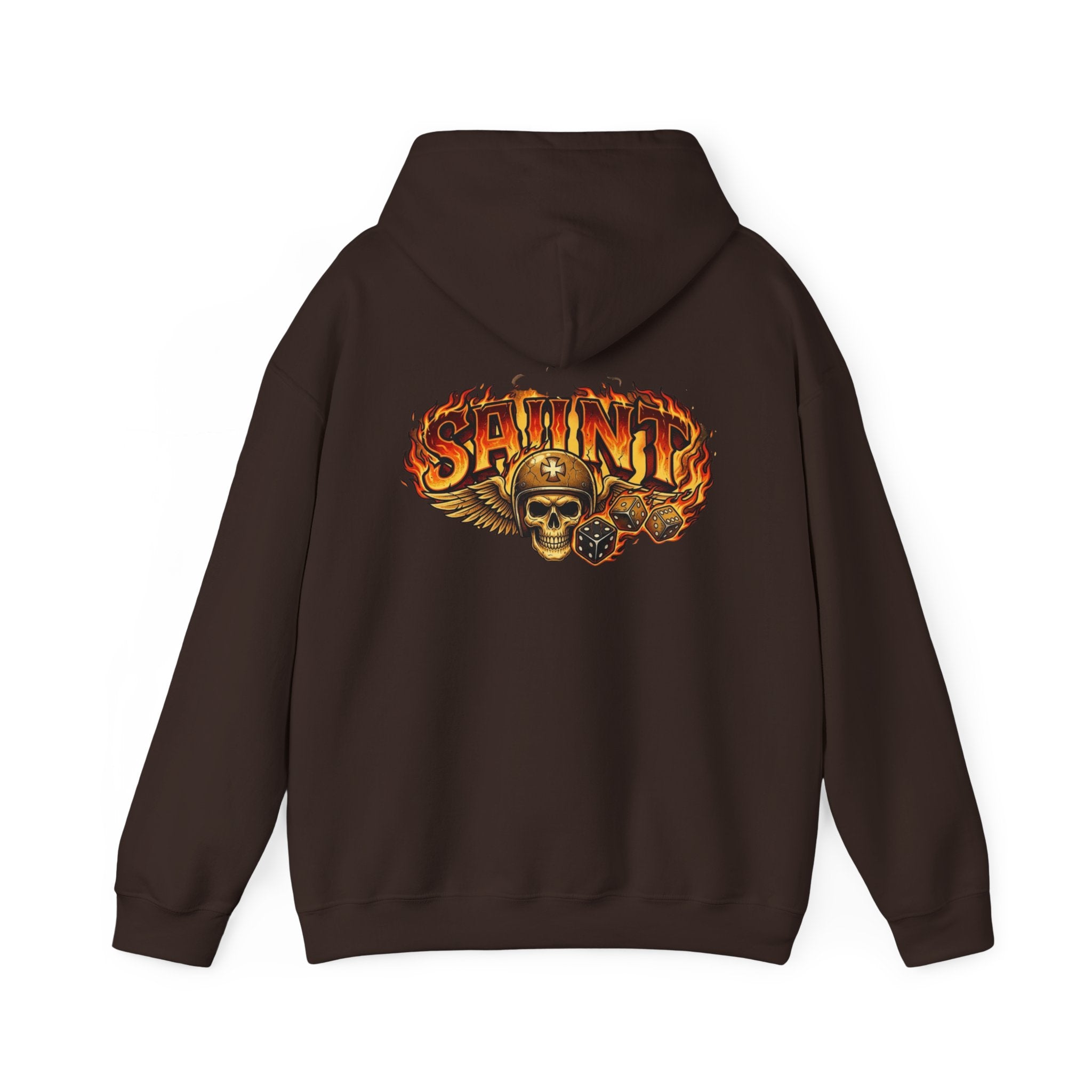 Skull & Flames 'Saint' Hoodie — Vintage Rock Graphic Sweatshirt
