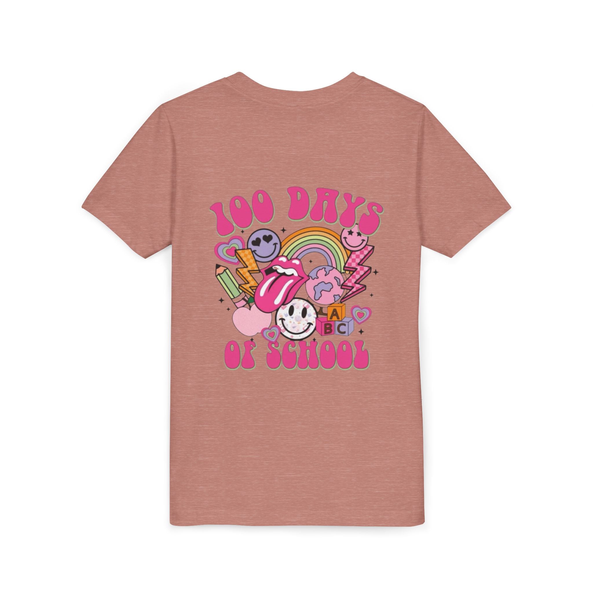 100 Days of School Youth Tee — Retro Cute Rainbow Smiley Design