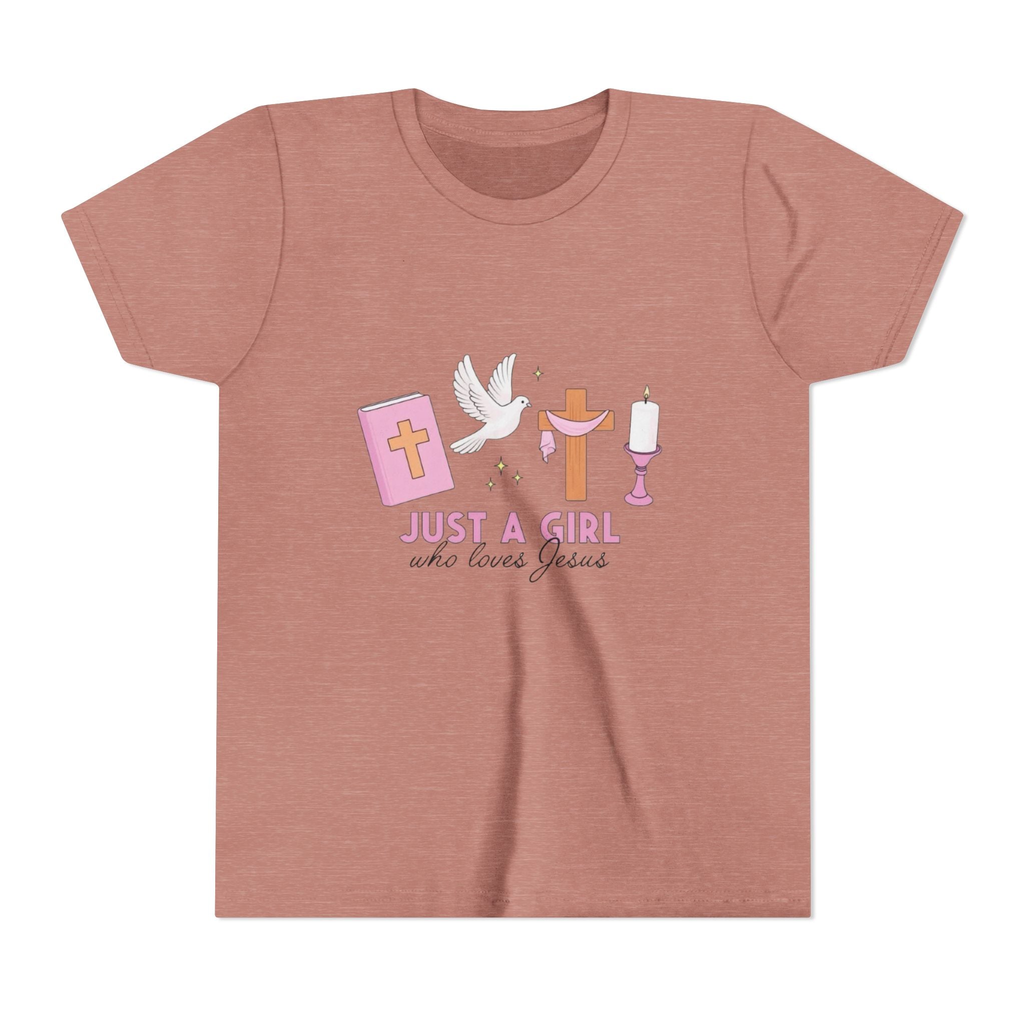 Youth Tee — "Just A Girl Who Loves Jesus" Christian Kids T‑Shirt (Baptism/Church Gift)