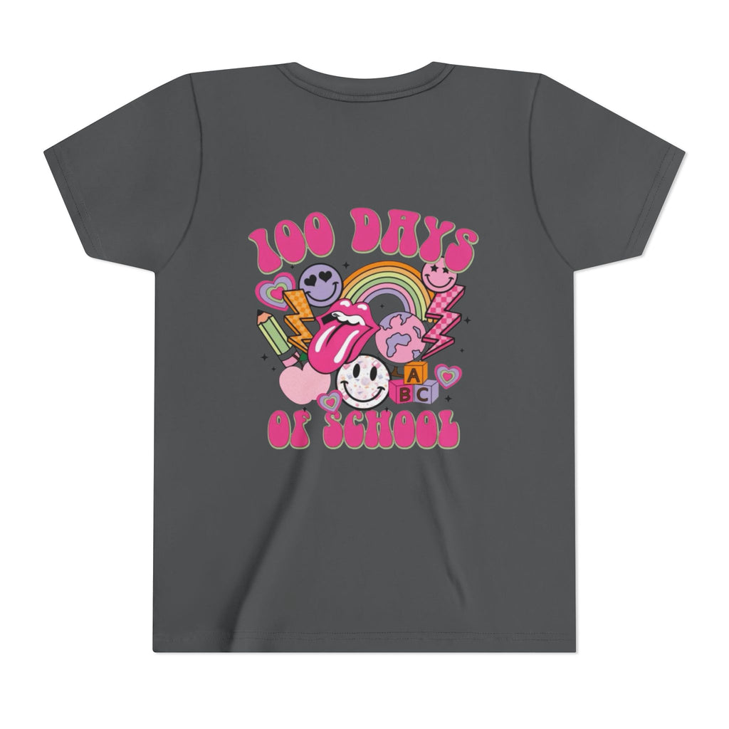 100 Days of School Youth Tee — Retro Cute Rainbow Smiley Design