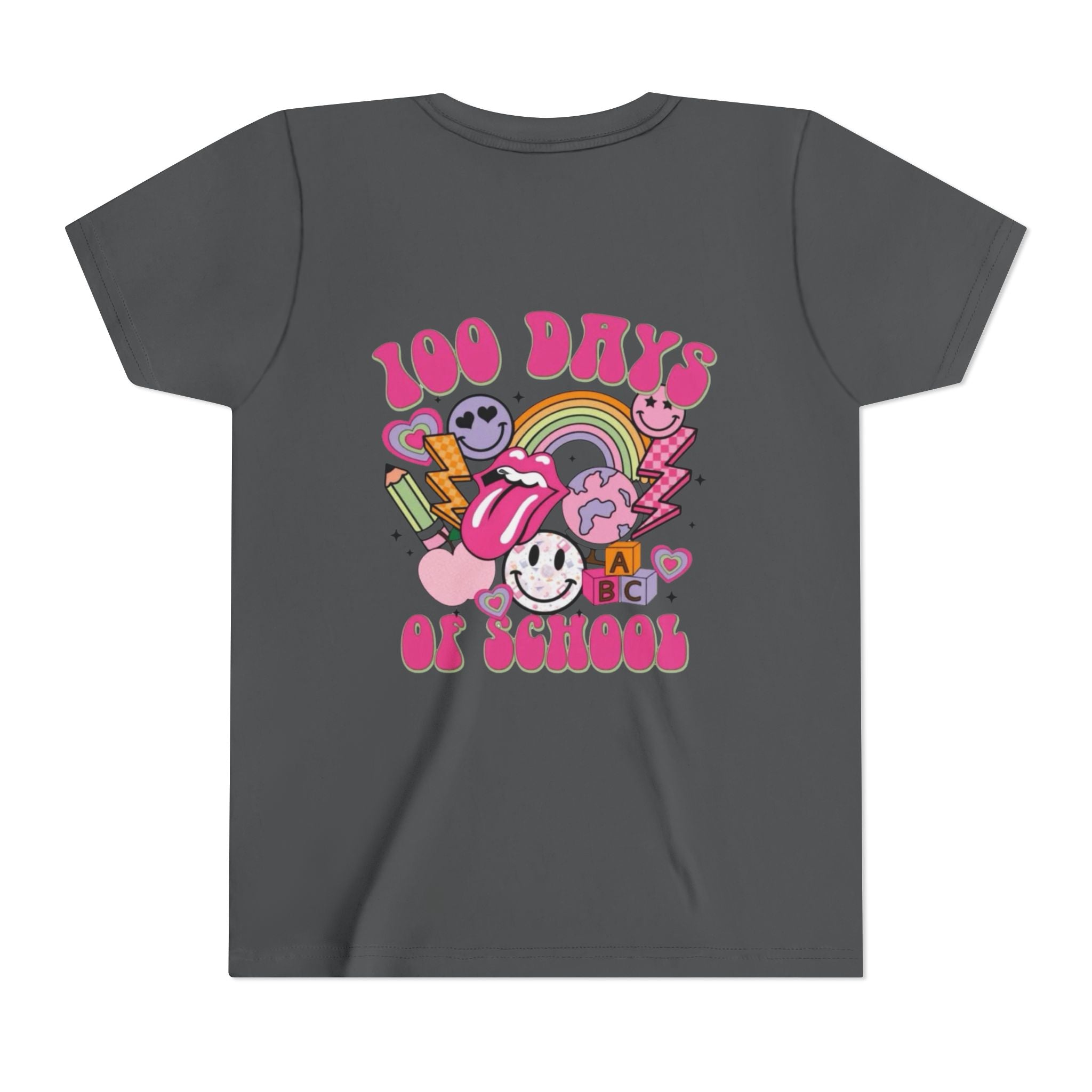100 Days of School Youth Tee — Retro Cute Rainbow Smiley Design