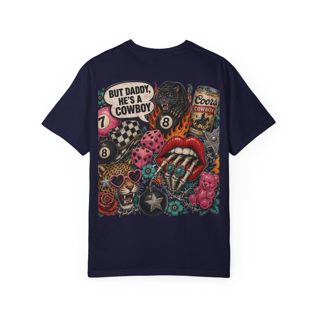 Graphic T-Shirt — Retro Tattoo Collage Back Print (“But Daddy, He’s a Cowboy”)