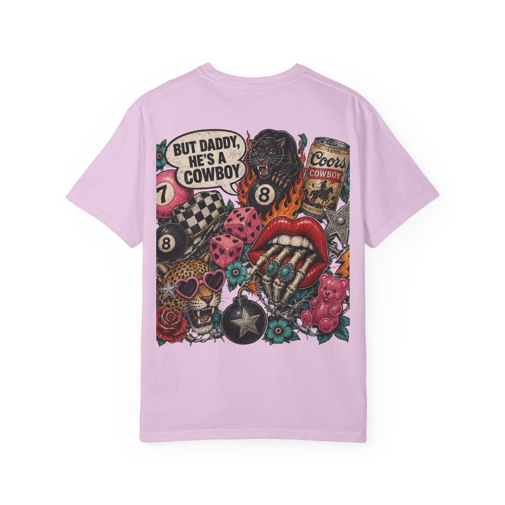 Graphic T-Shirt — Retro Tattoo Collage Back Print (“But Daddy, He’s a Cowboy”)