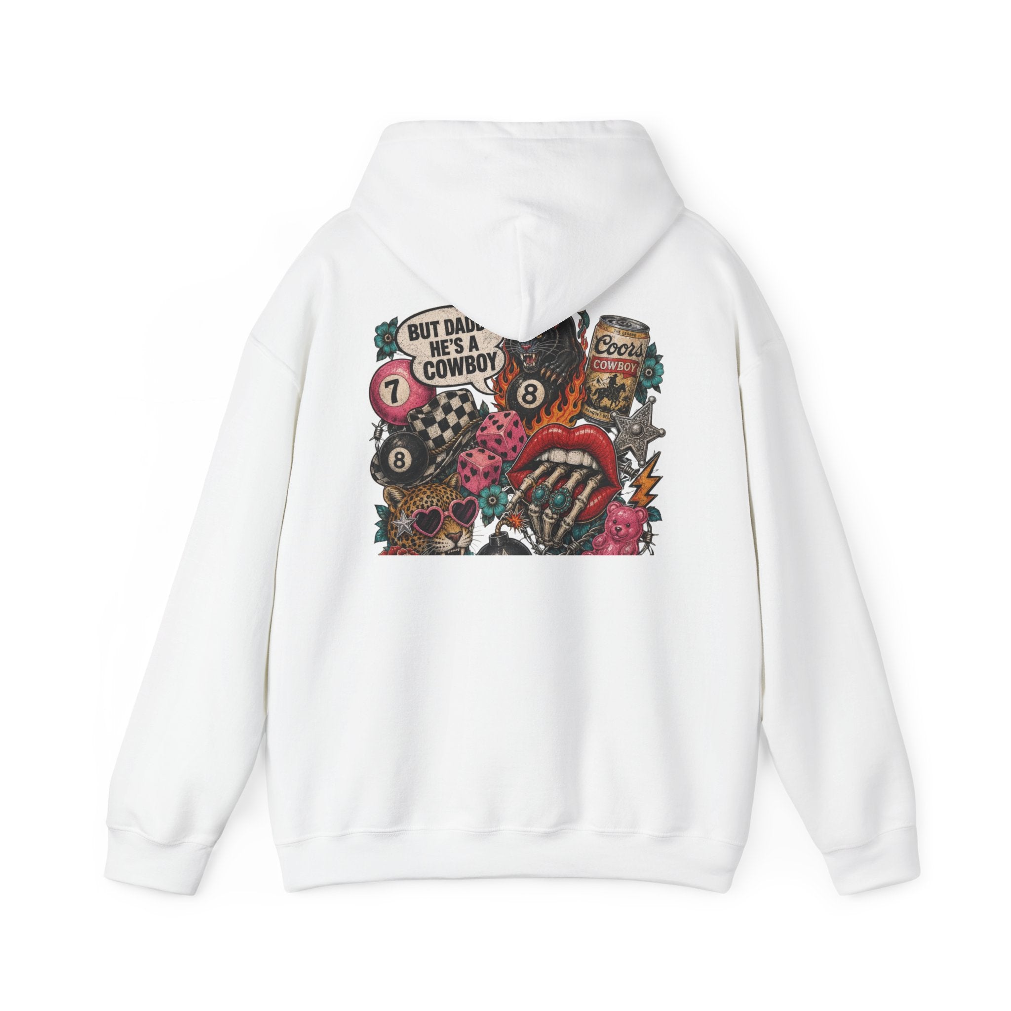 Retro Biker Cowboy Hoodie — 'But Dad He's a Cowboy' Graphic Pullover