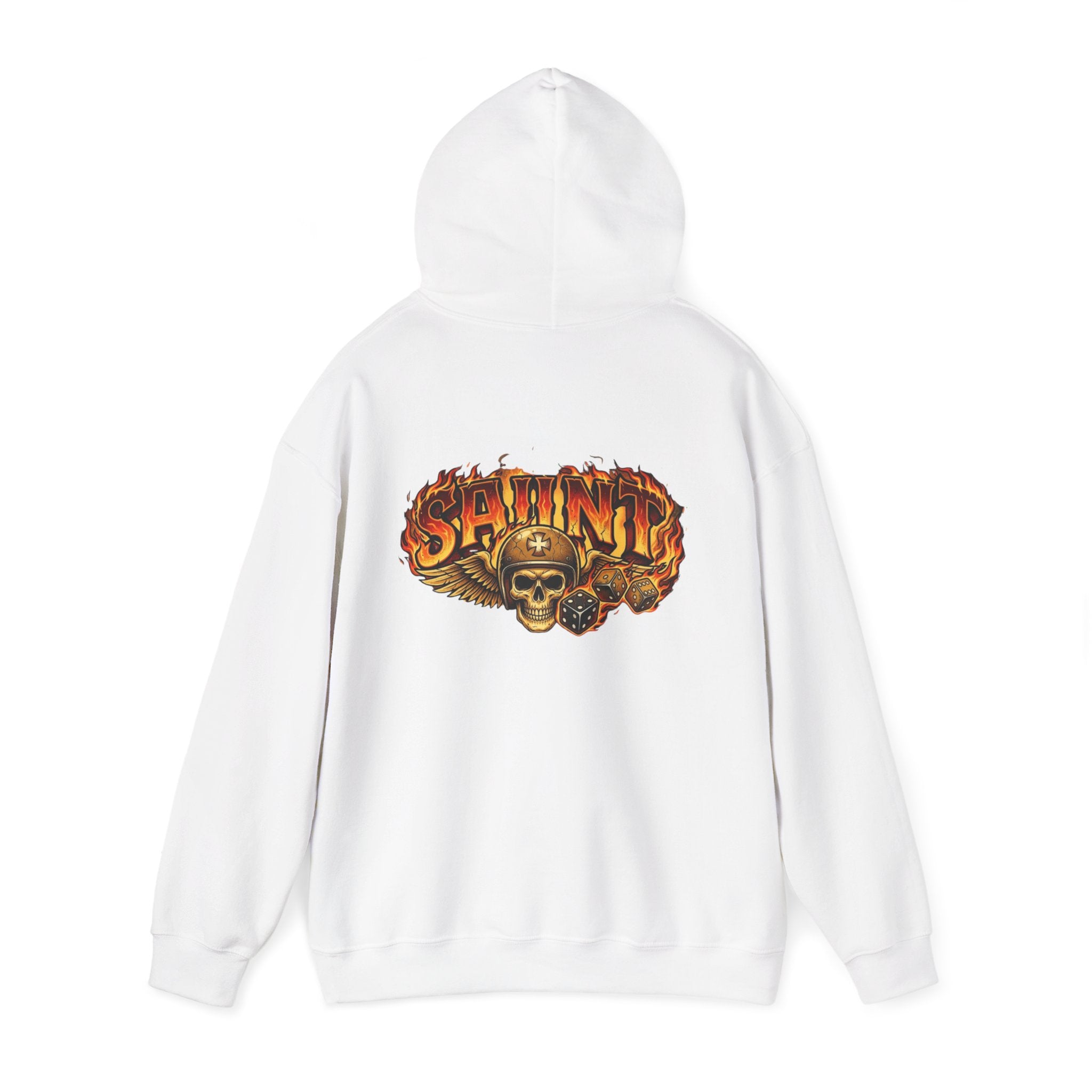 Skull & Flames 'Saint' Hoodie — Vintage Rock Graphic Sweatshirt
