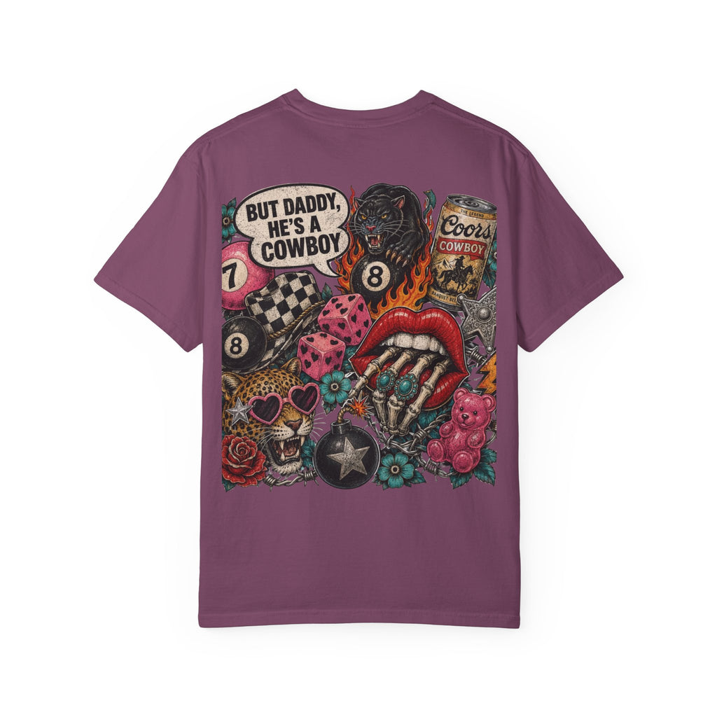 Graphic T-Shirt — Retro Tattoo Collage Back Print (“But Daddy, He’s a Cowboy”)