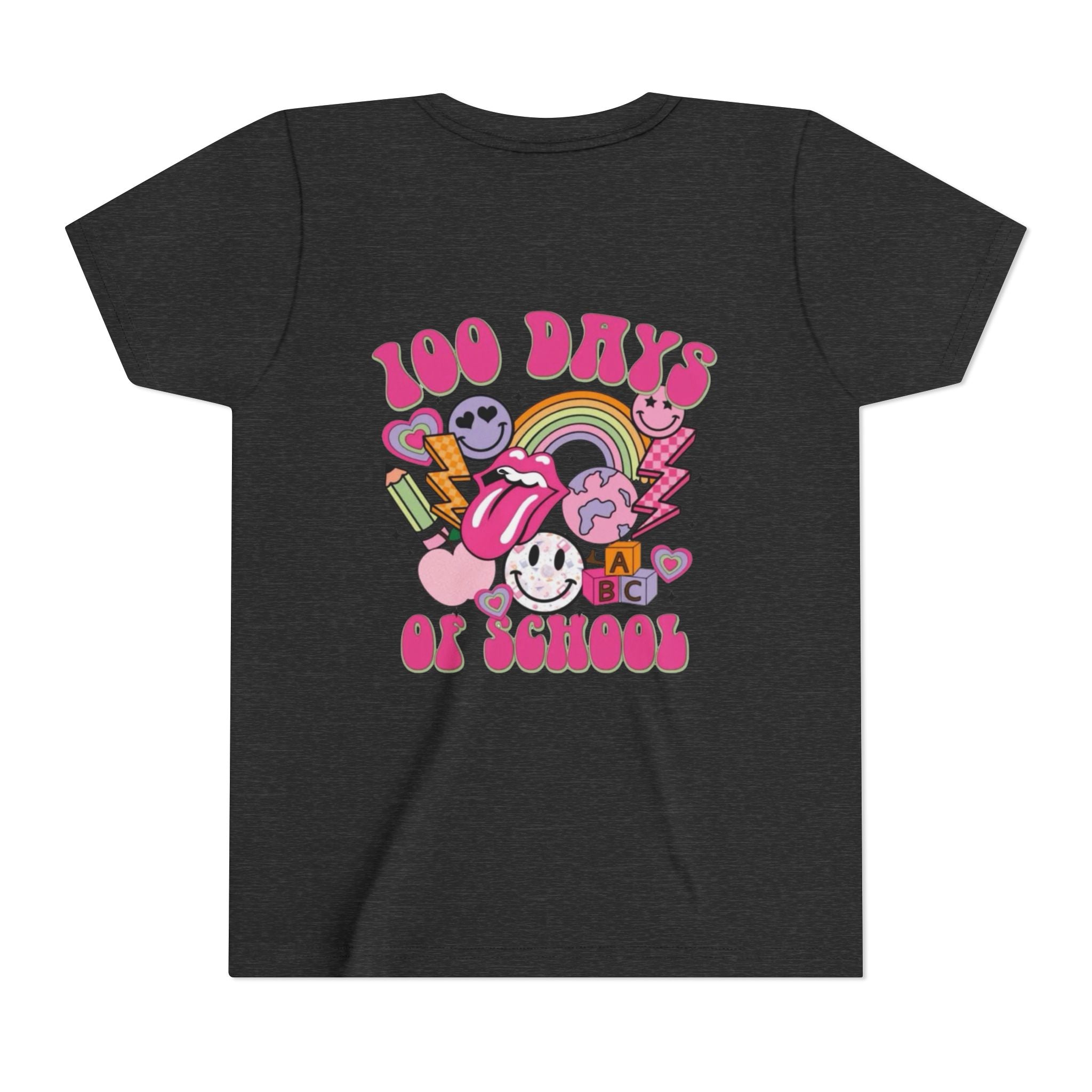100 Days of School Youth Tee — Retro Cute Rainbow Smiley Design