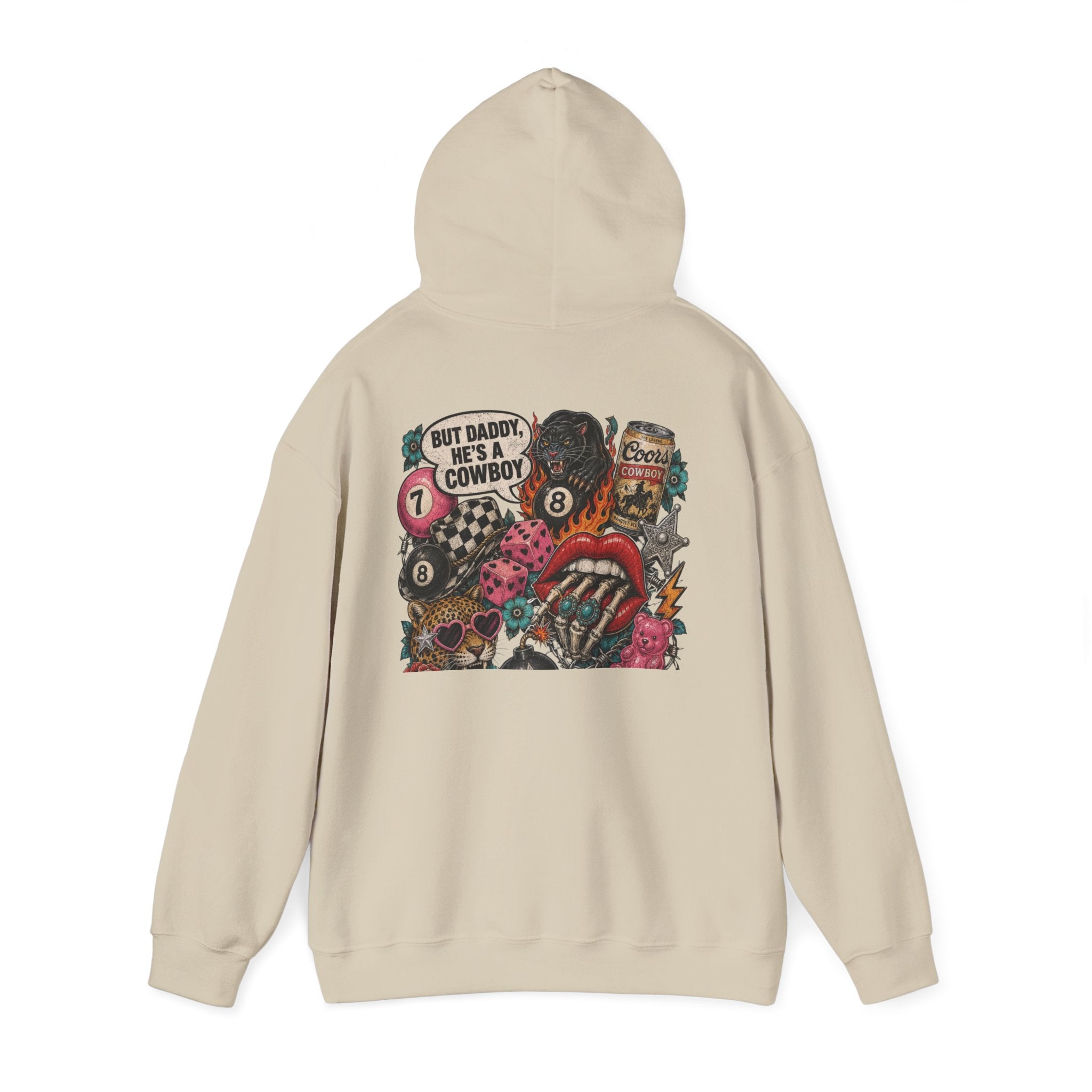 Retro Biker Cowboy Hoodie — 'But Dad He's a Cowboy' Graphic Pullover