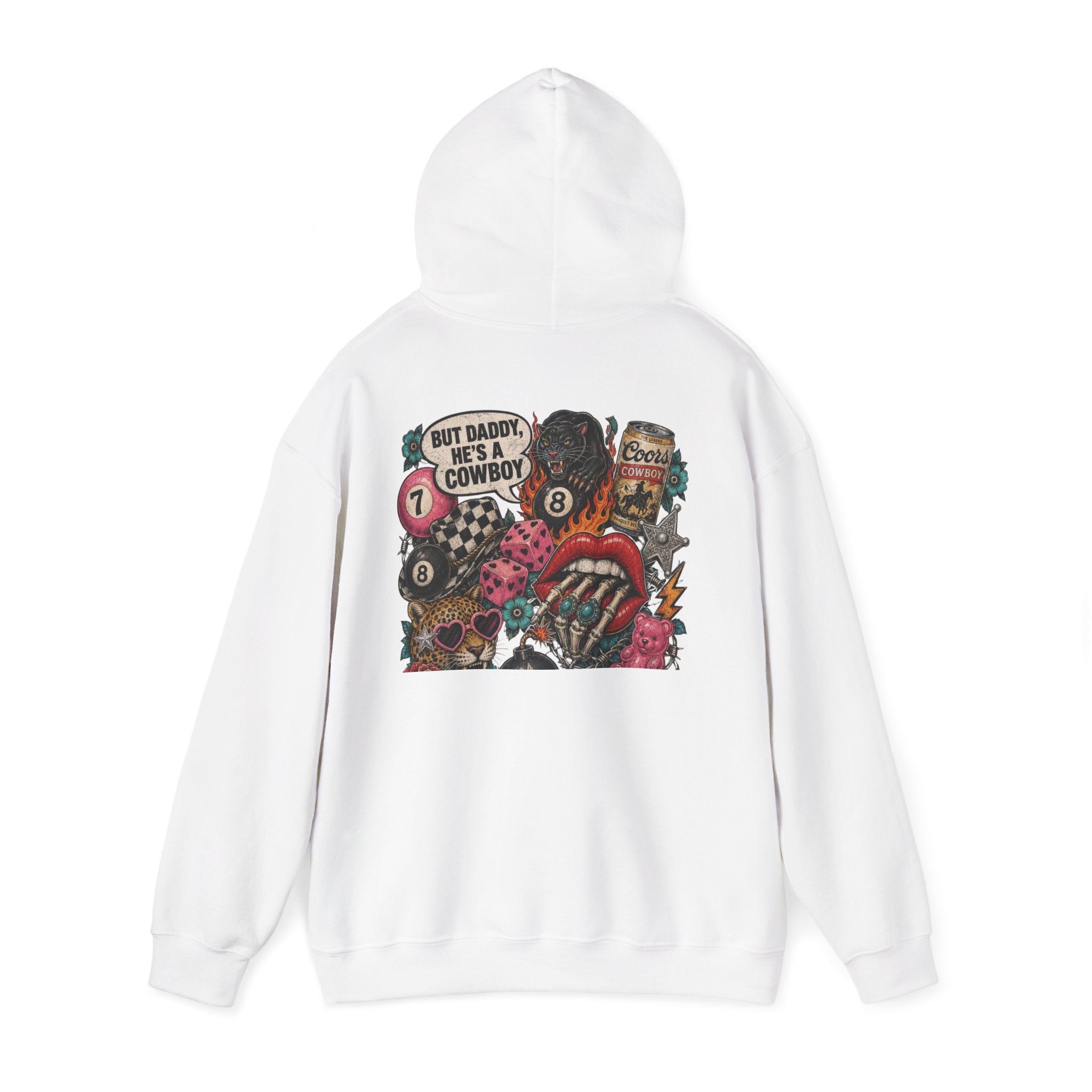 Retro Biker Cowboy Hoodie — 'But Dad He's a Cowboy' Graphic Pullover