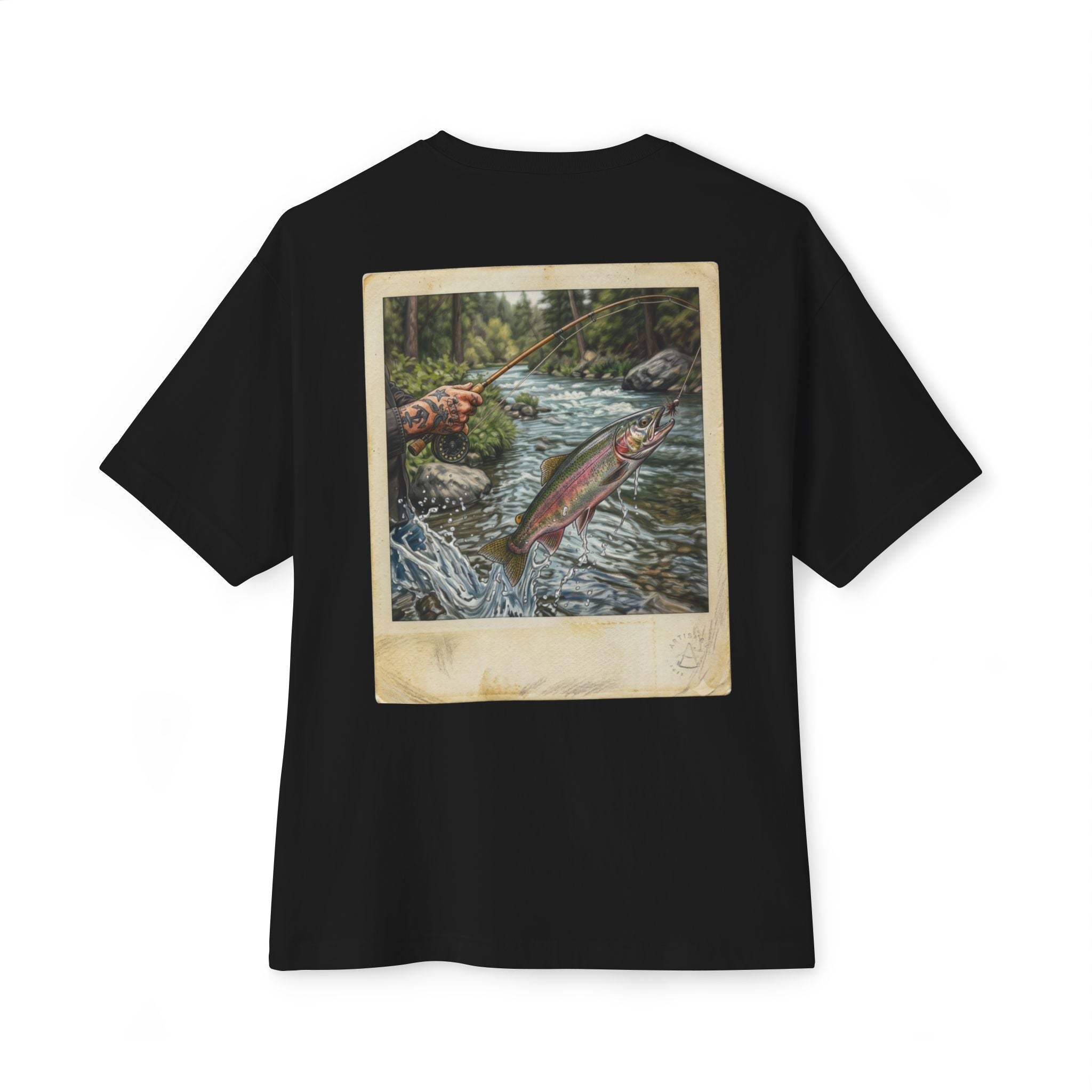 Fishing Polaroid Oversized Tee — Vintage Trout Back Print