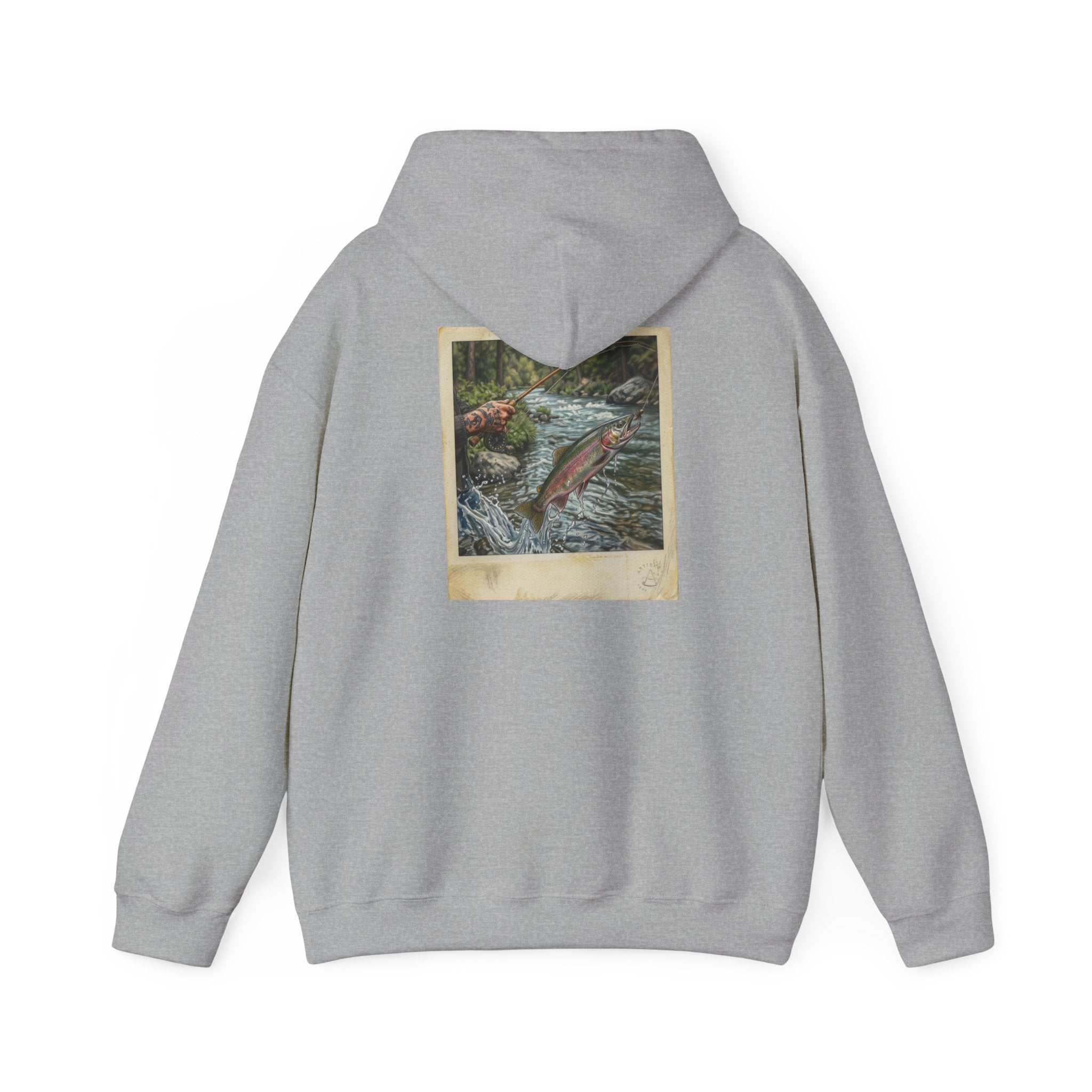 Fishing Polaroid Hoodie — Vintage Fishing Jumping Fish Back Print
