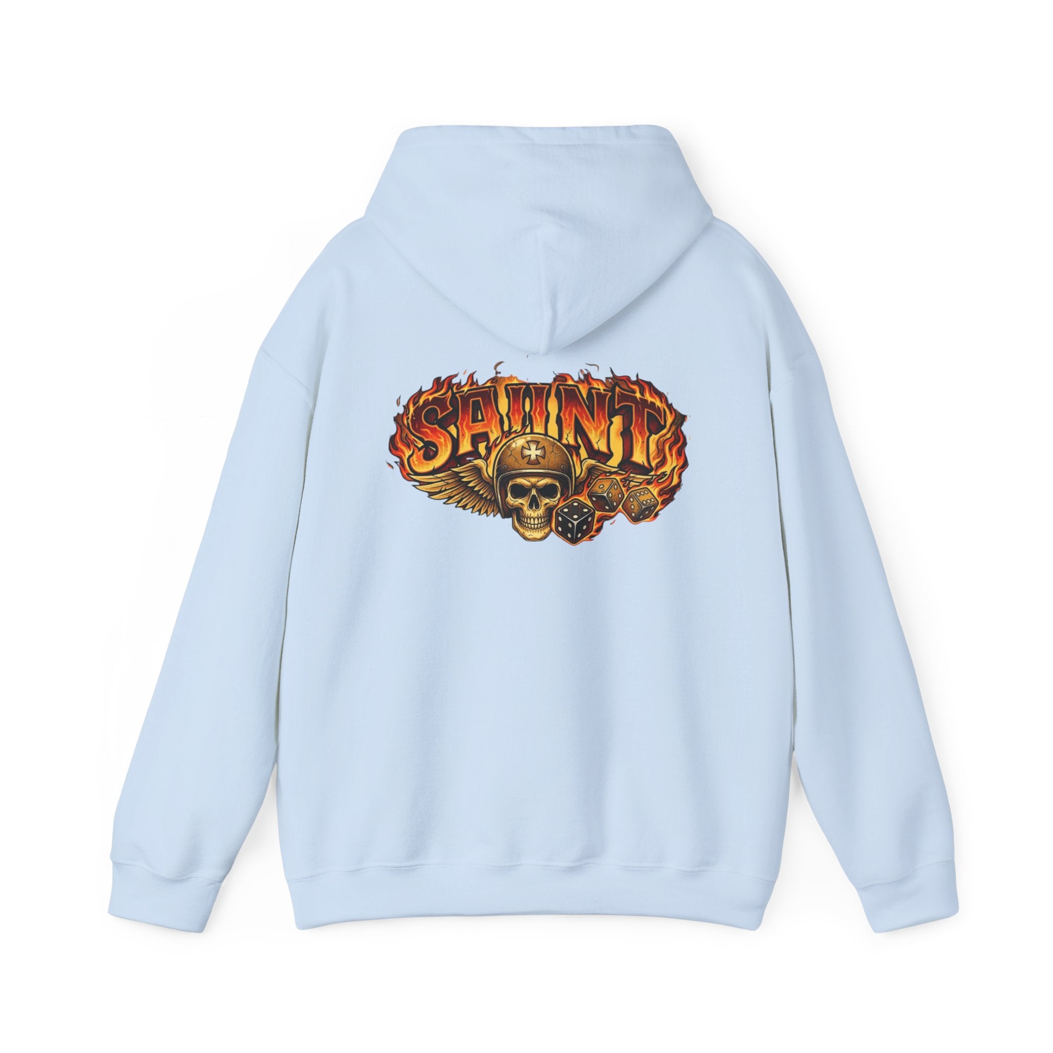 Skull & Flames 'Saint' Hoodie — Vintage Rock Graphic Sweatshirt