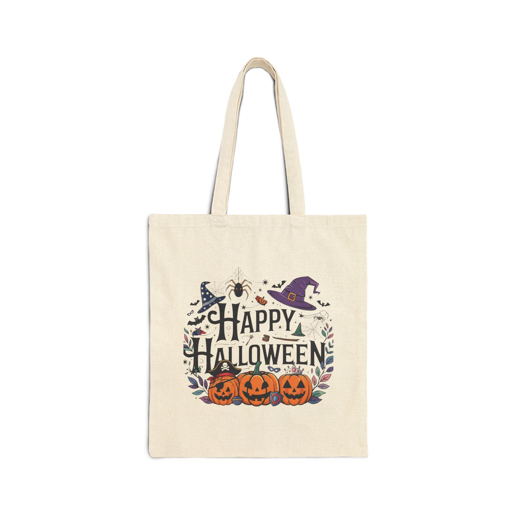 Halloween Cotton Tote Bag — "Happy Halloween" / "Trick or Treat" Pumpkin Reusable Market Bag
