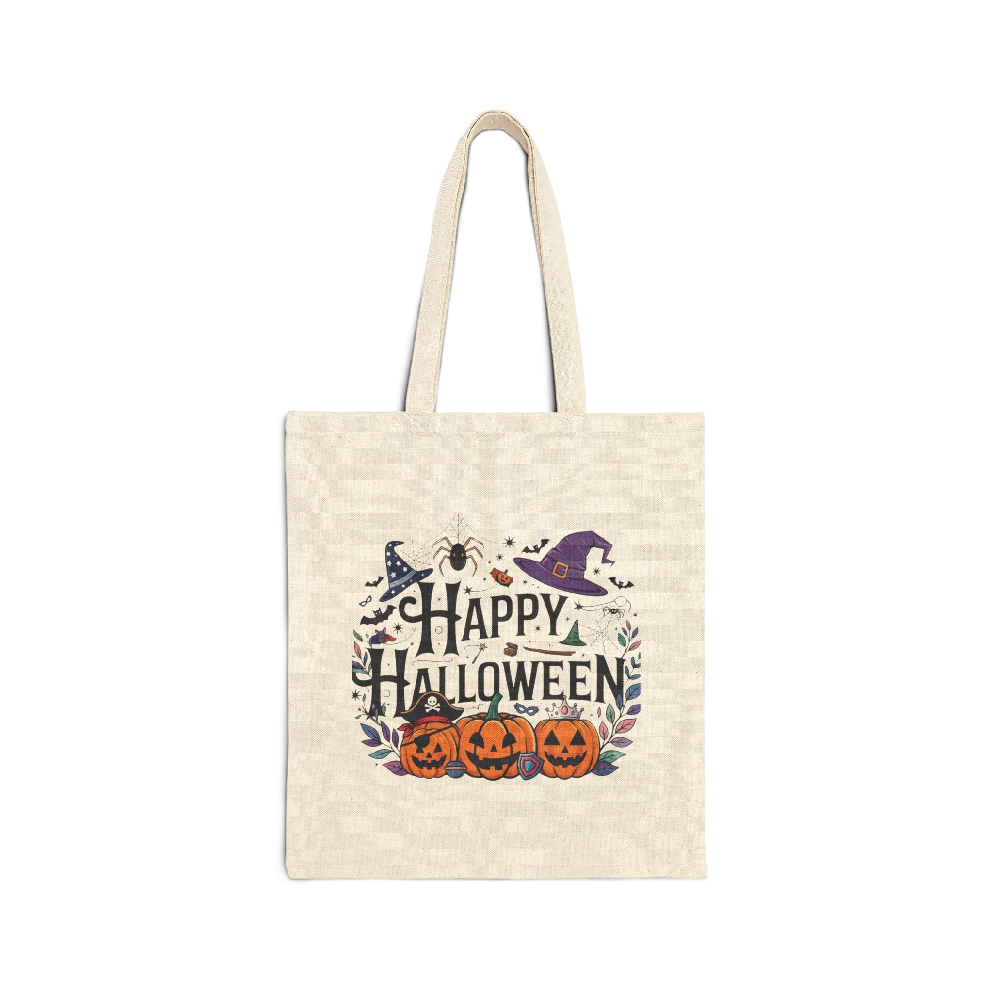 Halloween Cotton Tote Bag — "Happy Halloween" / "Trick or Treat" Pumpkin Reusable Market Bag