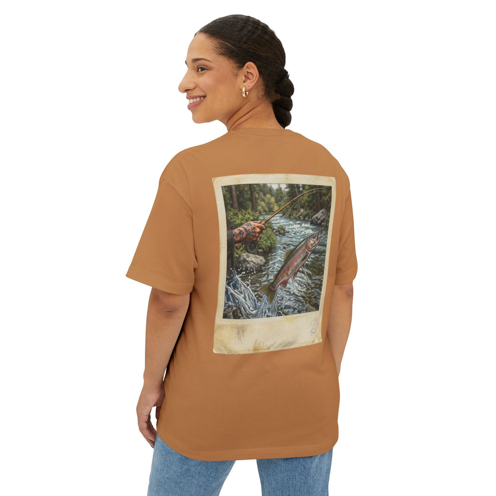 Fishing Polaroid Oversized Tee — Vintage Trout Back Print