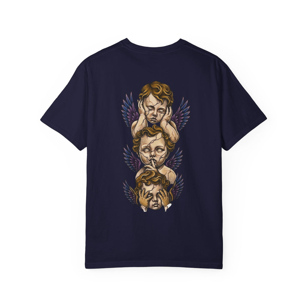 Cherub Trio Graphic T-Shirt — Vintage Angel Wings Design
