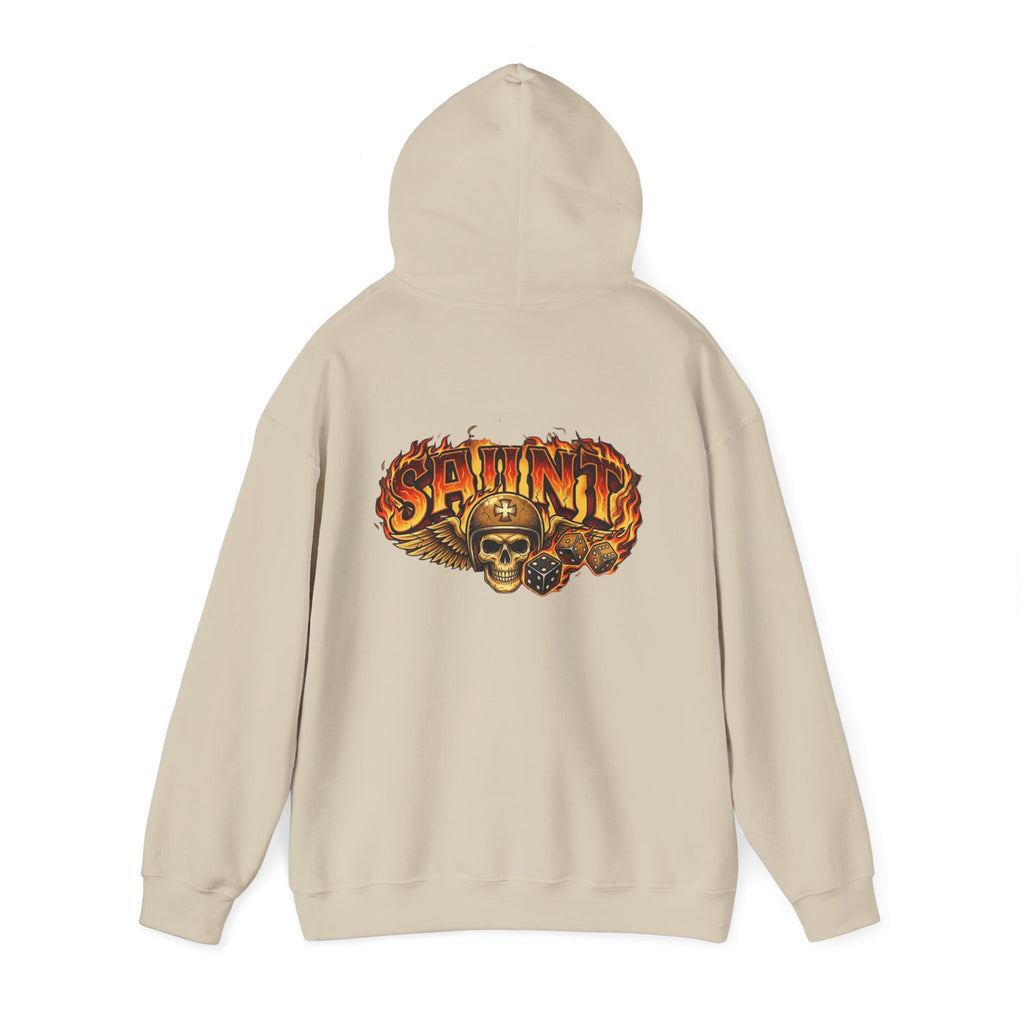 Skull & Flames 'Saint' Hoodie — Vintage Rock Graphic Sweatshirt