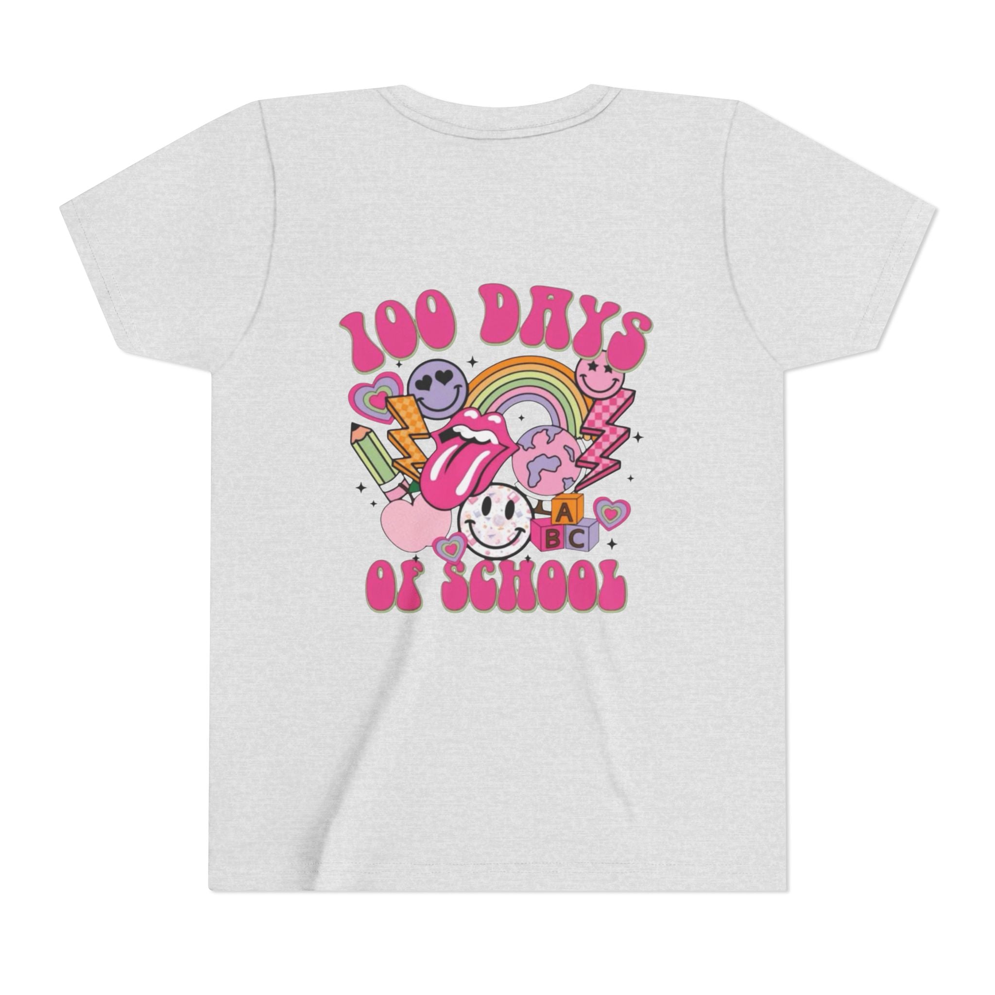 100 Days of School Youth Tee — Retro Cute Rainbow Smiley Design