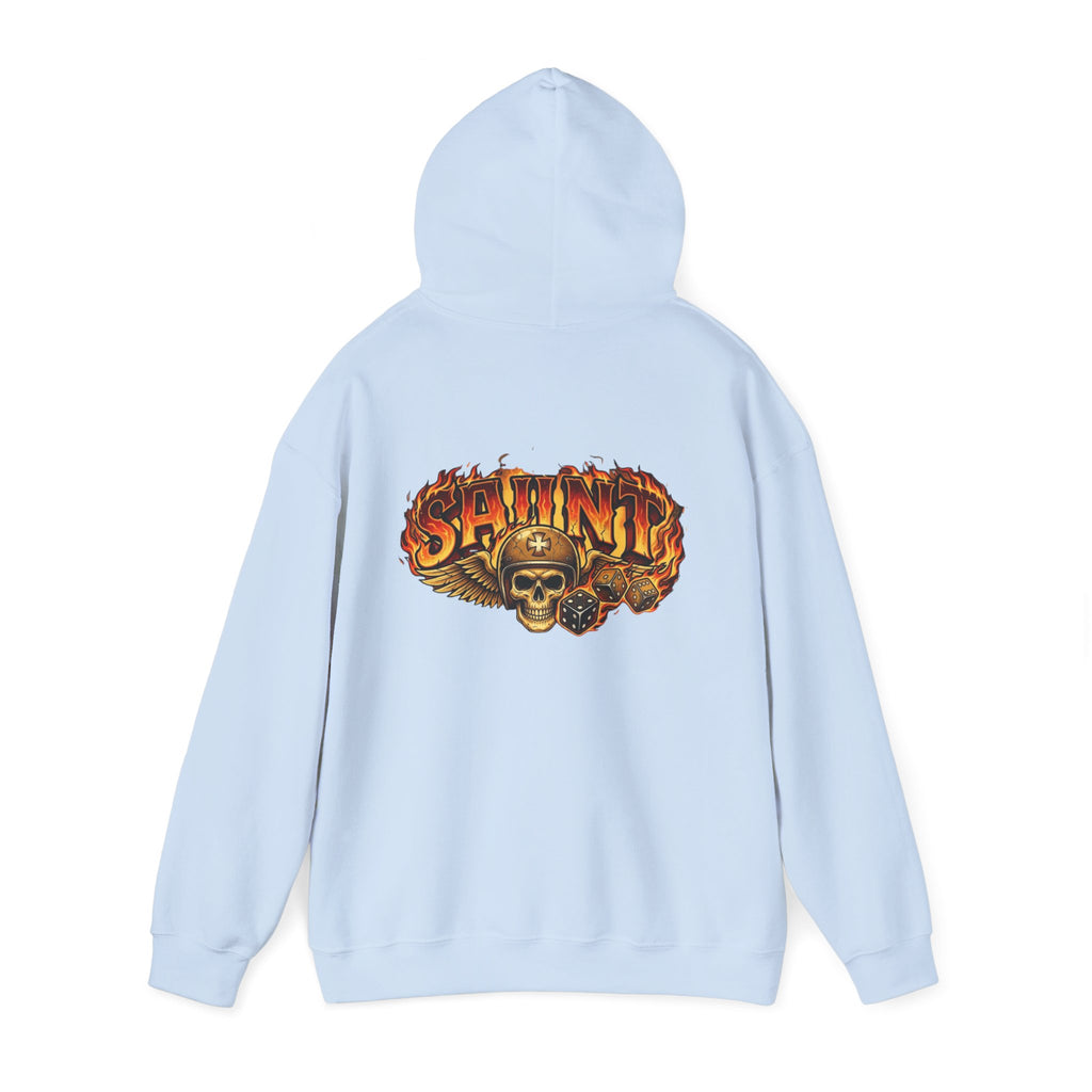 Skull & Flames 'Saint' Hoodie — Vintage Rock Graphic Sweatshirt