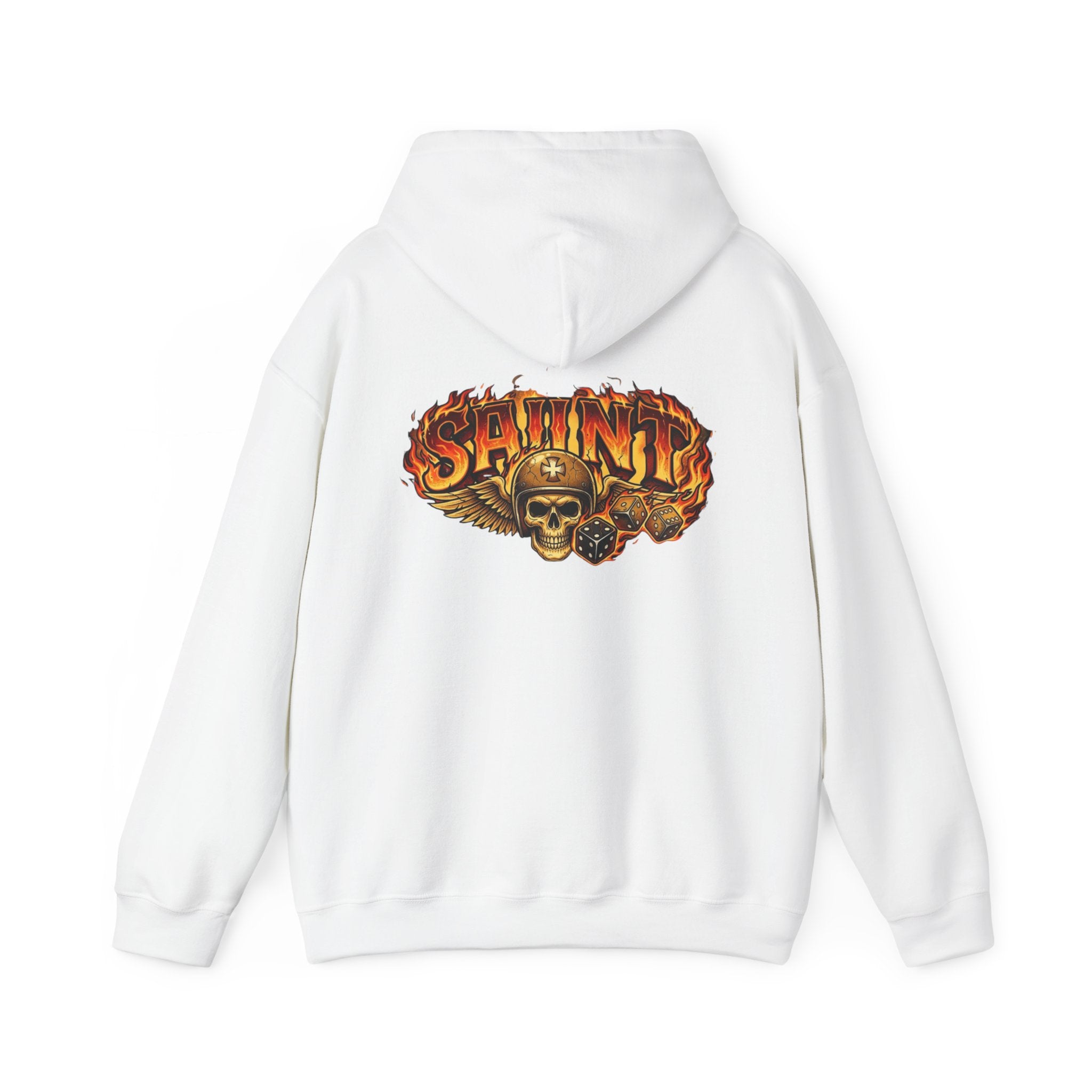 Skull & Flames 'Saint' Hoodie — Vintage Rock Graphic Sweatshirt