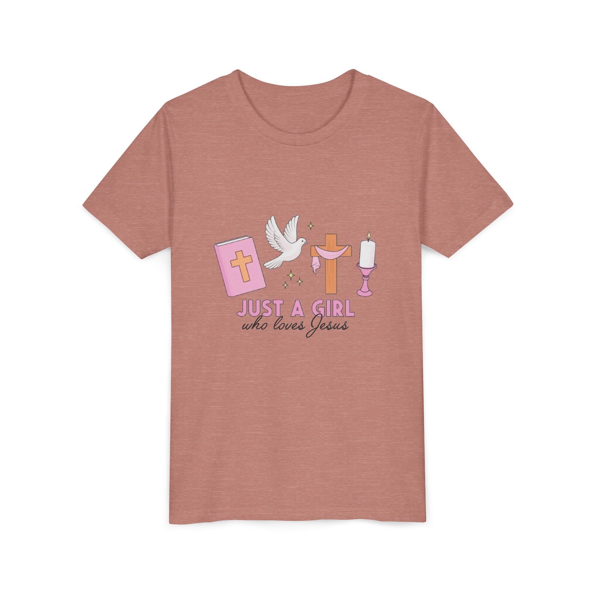 Youth Tee — "Just A Girl Who Loves Jesus" Christian Kids T‑Shirt (Baptism/Church Gift)
