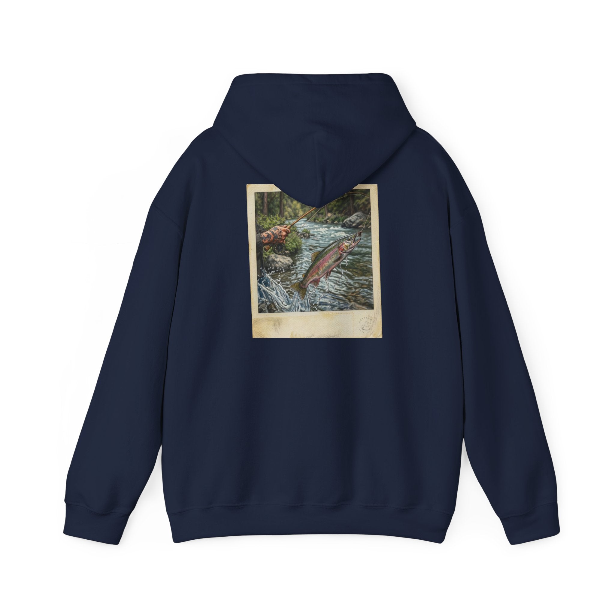 Fishing Polaroid Hoodie — Vintage Fishing Jumping Fish Back Print