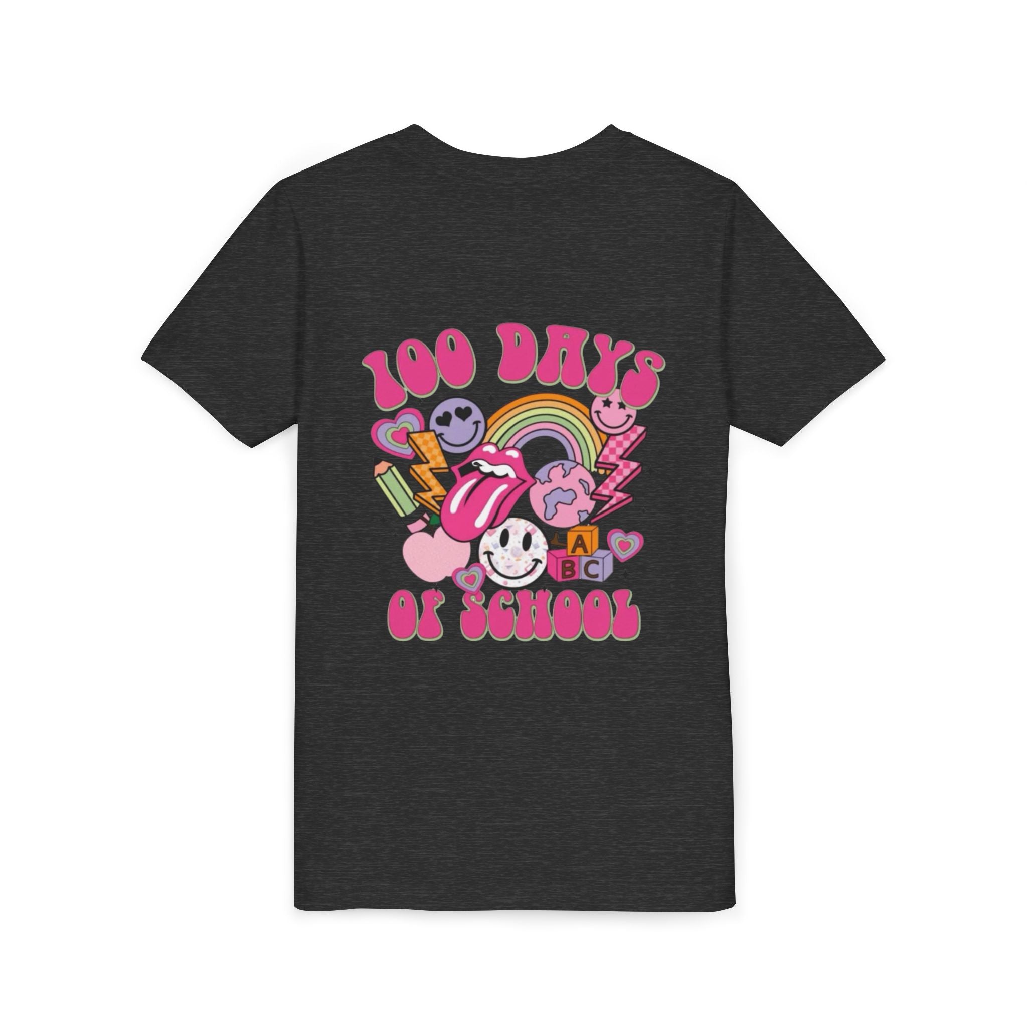 100 Days of School Youth Tee — Retro Cute Rainbow Smiley Design