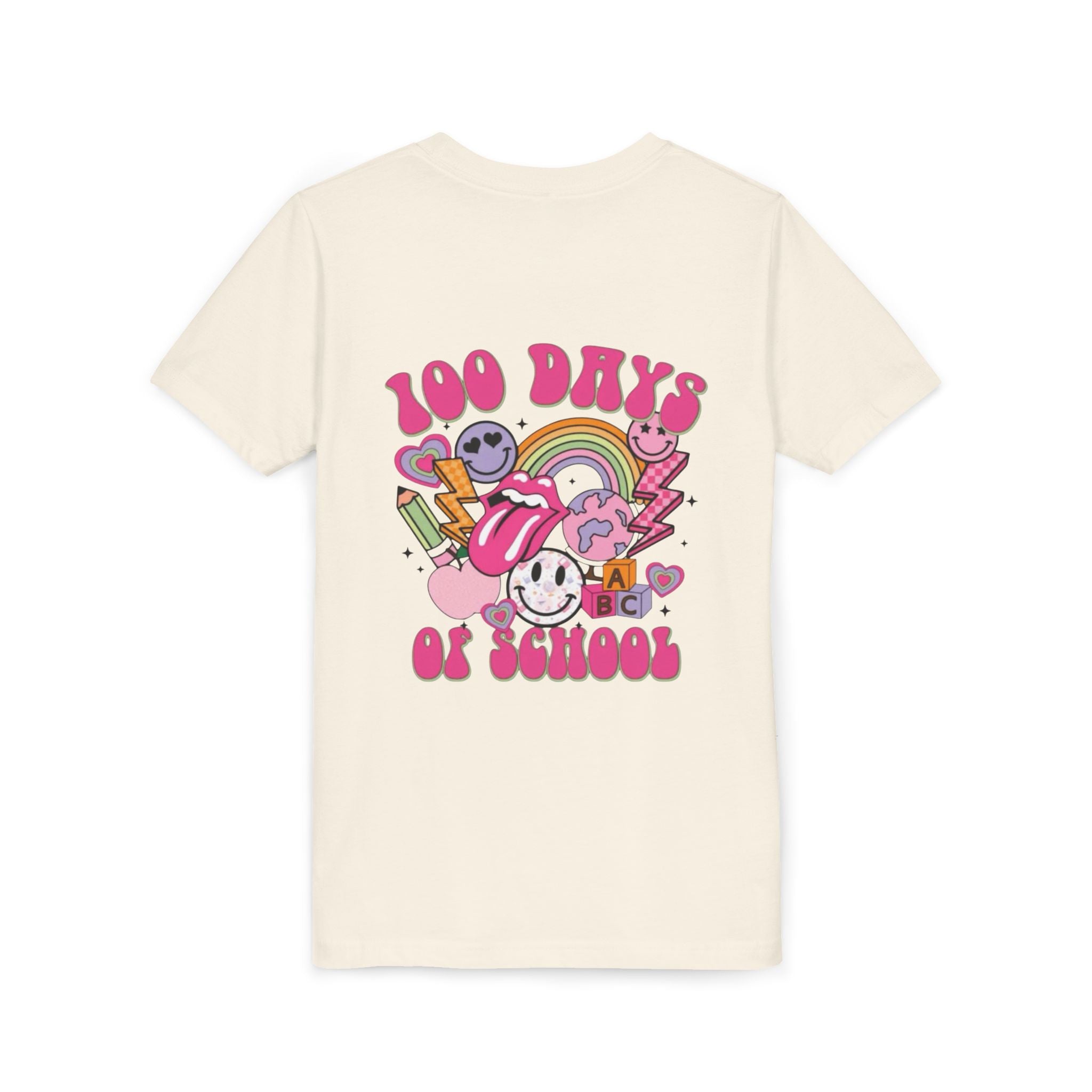 100 Days of School Youth Tee — Retro Cute Rainbow Smiley Design