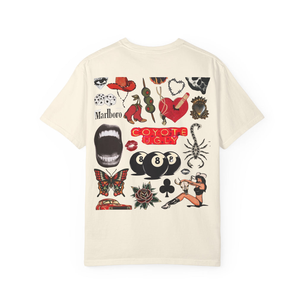 Tattoo Flash Graphic T‑Shirt — Retro Sticker Collage Back Print