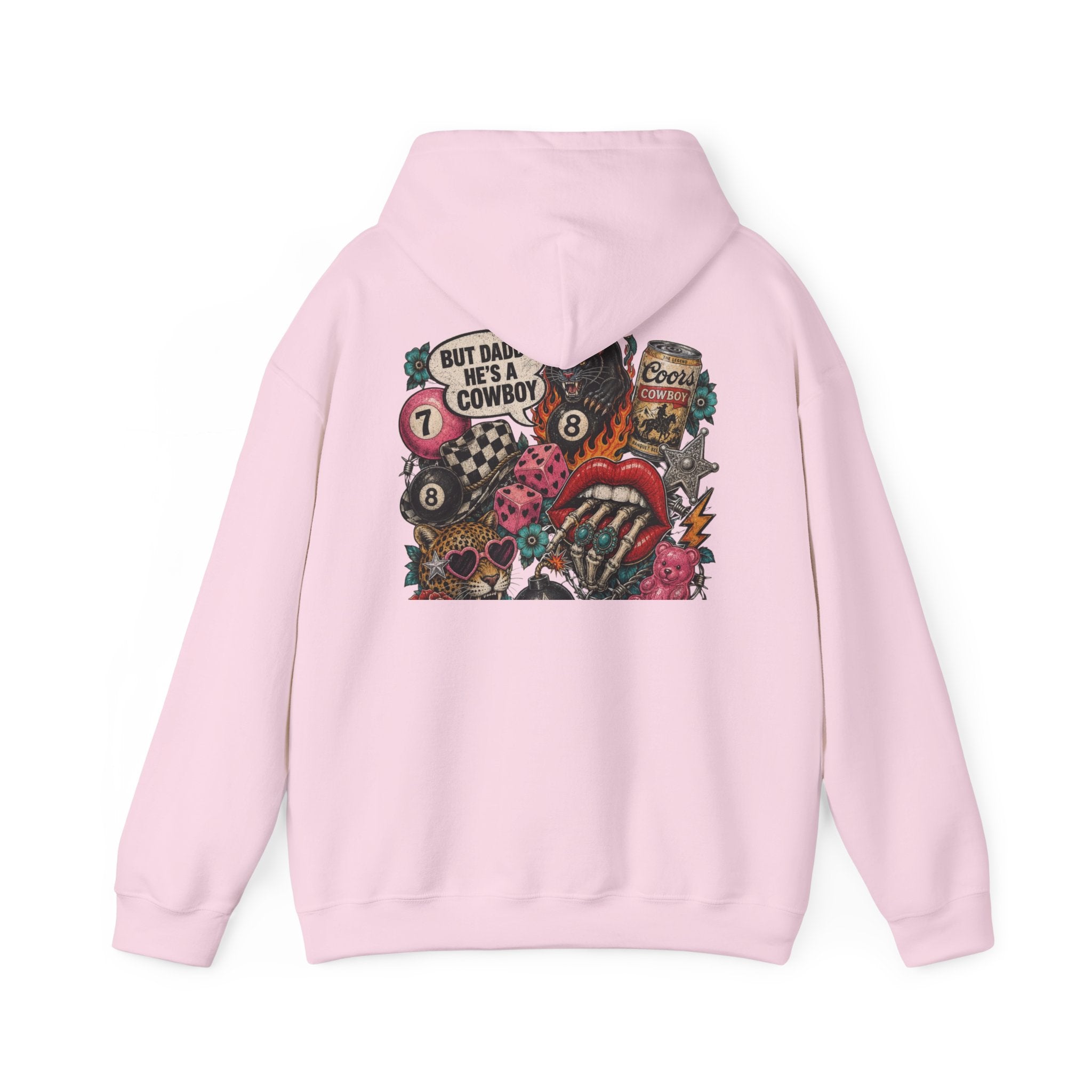 Retro Biker Cowboy Hoodie — 'But Dad He's a Cowboy' Graphic Pullover