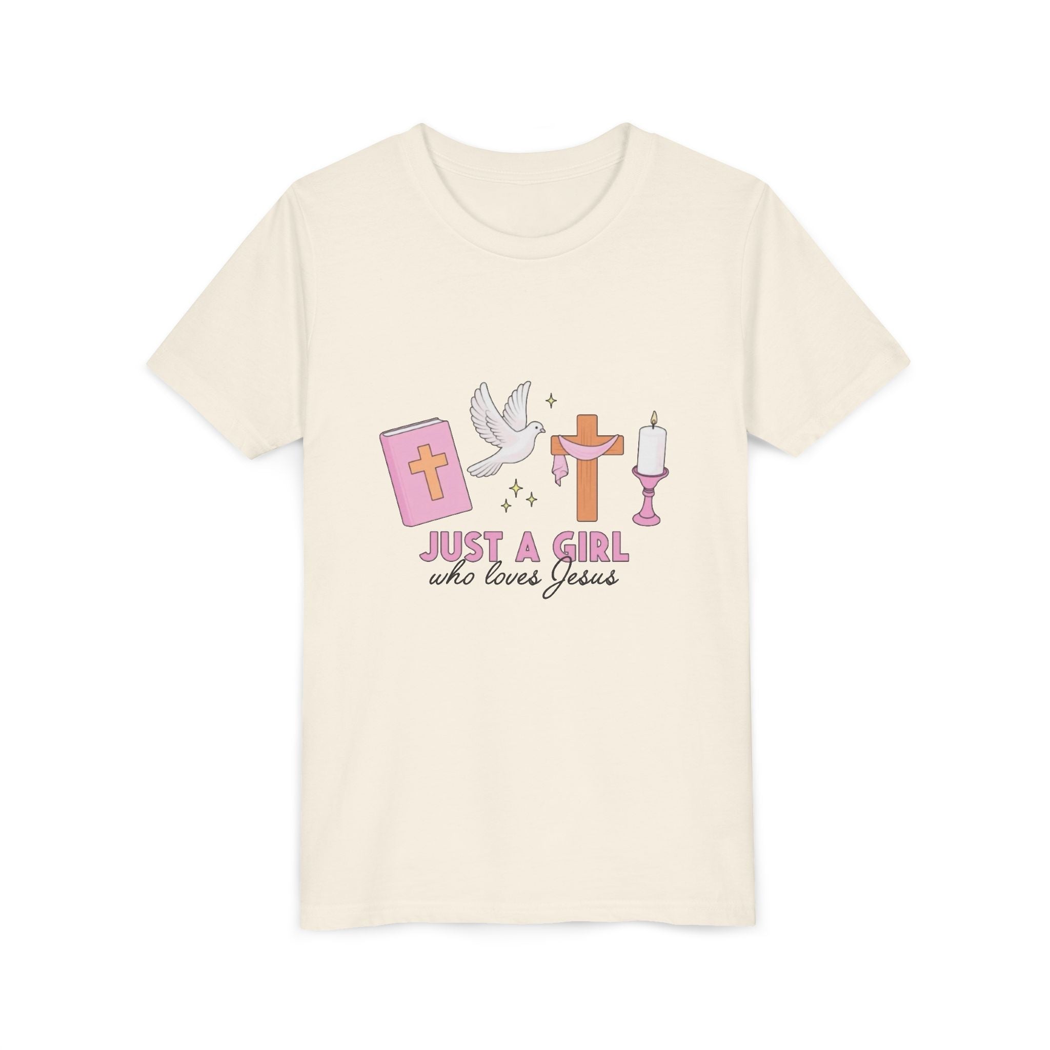 Youth Tee — "Just A Girl Who Loves Jesus" Christian Kids T‑Shirt (Baptism/Church Gift)
