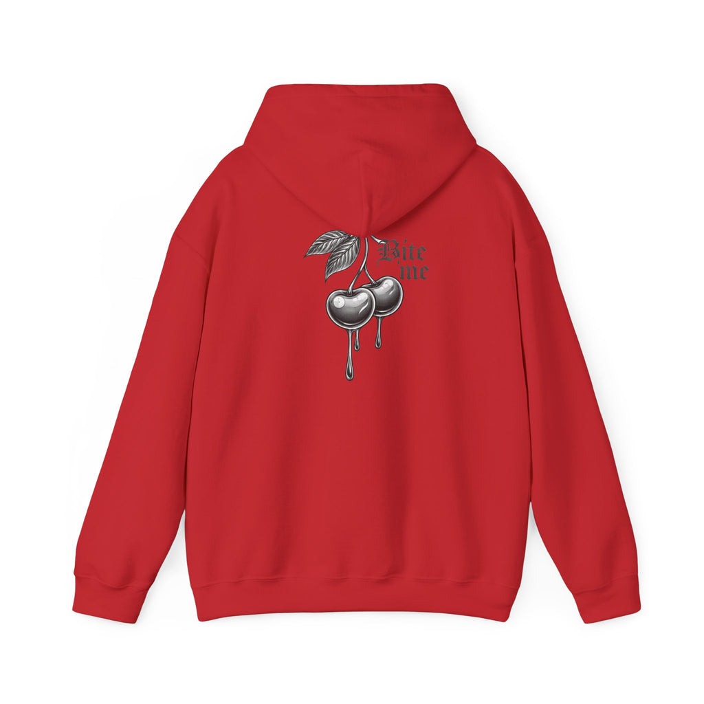 Hoodie - 'Bite Me' Dripping Cherry Graphic Hooded Sweatshirt