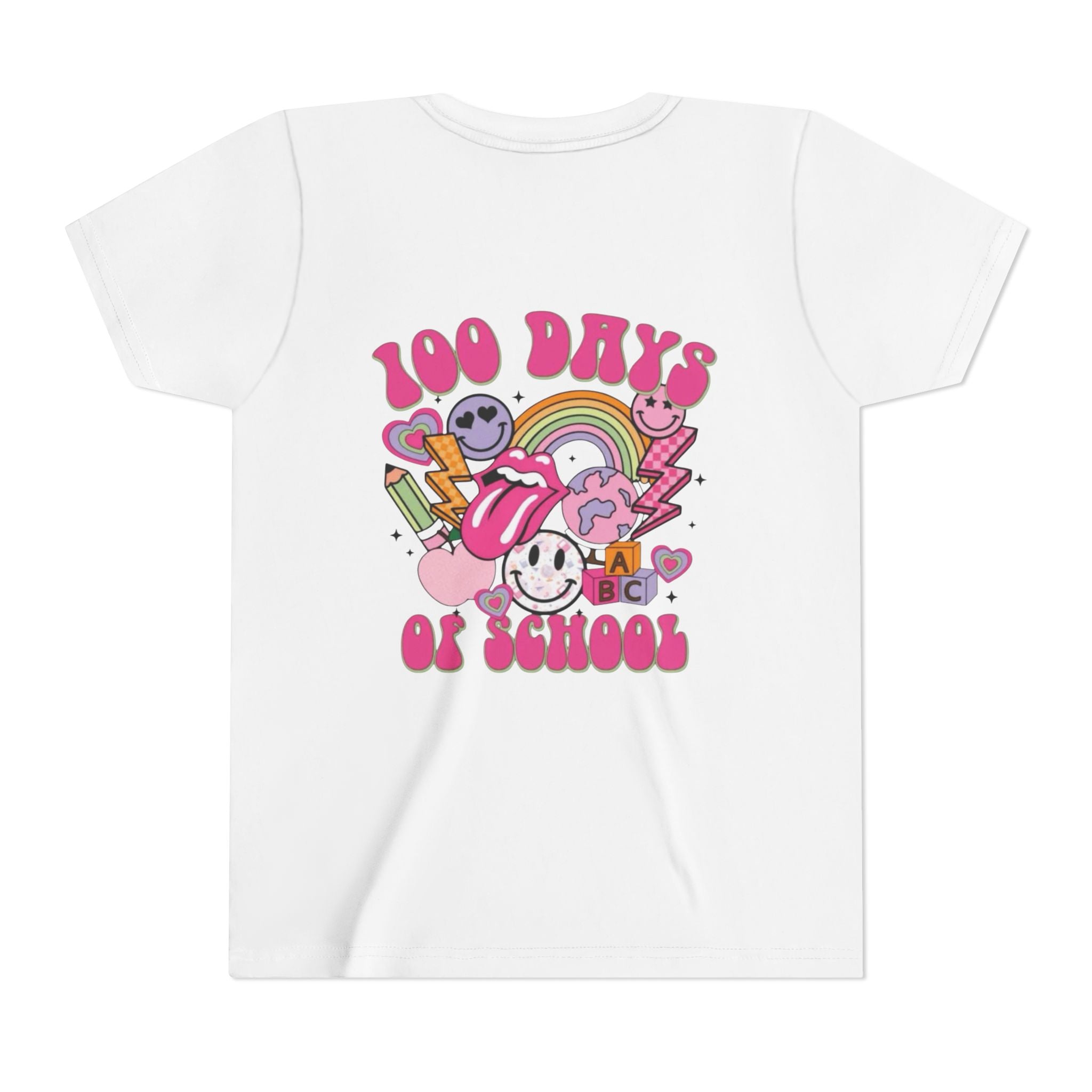 100 Days of School Youth Tee — Retro Cute Rainbow Smiley Design