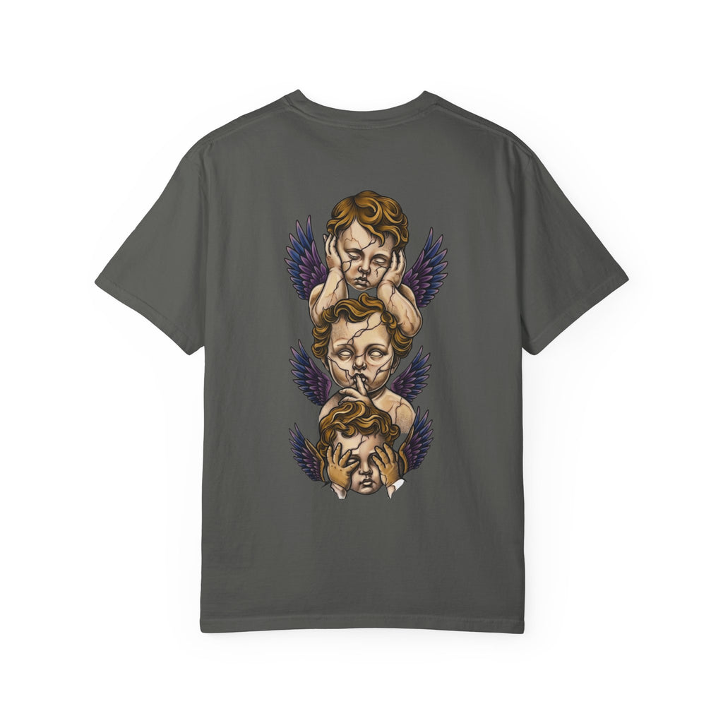 Cherub Trio Graphic T-Shirt — Vintage Angel Wings Design