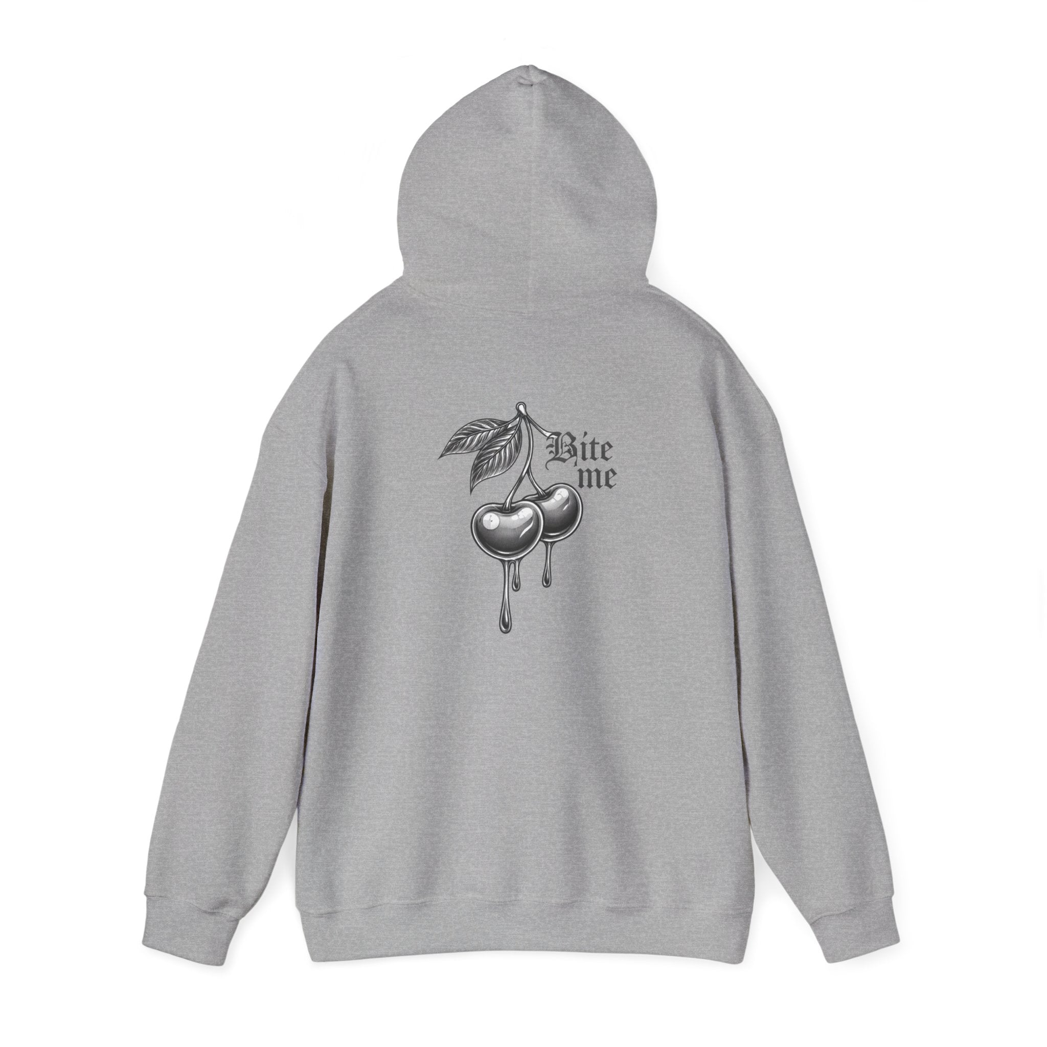Hoodie - 'Bite Me' Dripping Cherry Graphic Hooded Sweatshirt