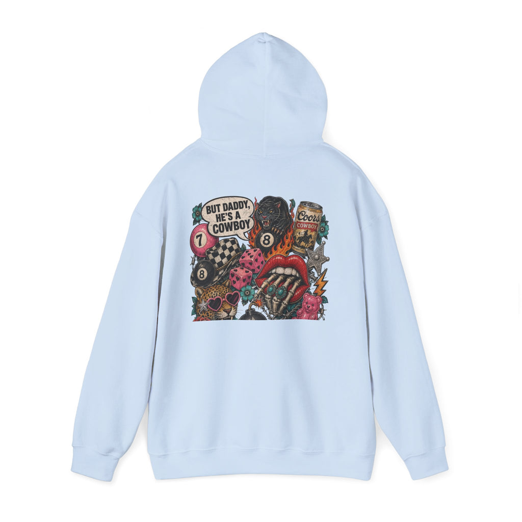 Retro Biker Cowboy Hoodie — 'But Dad He's a Cowboy' Graphic Pullover