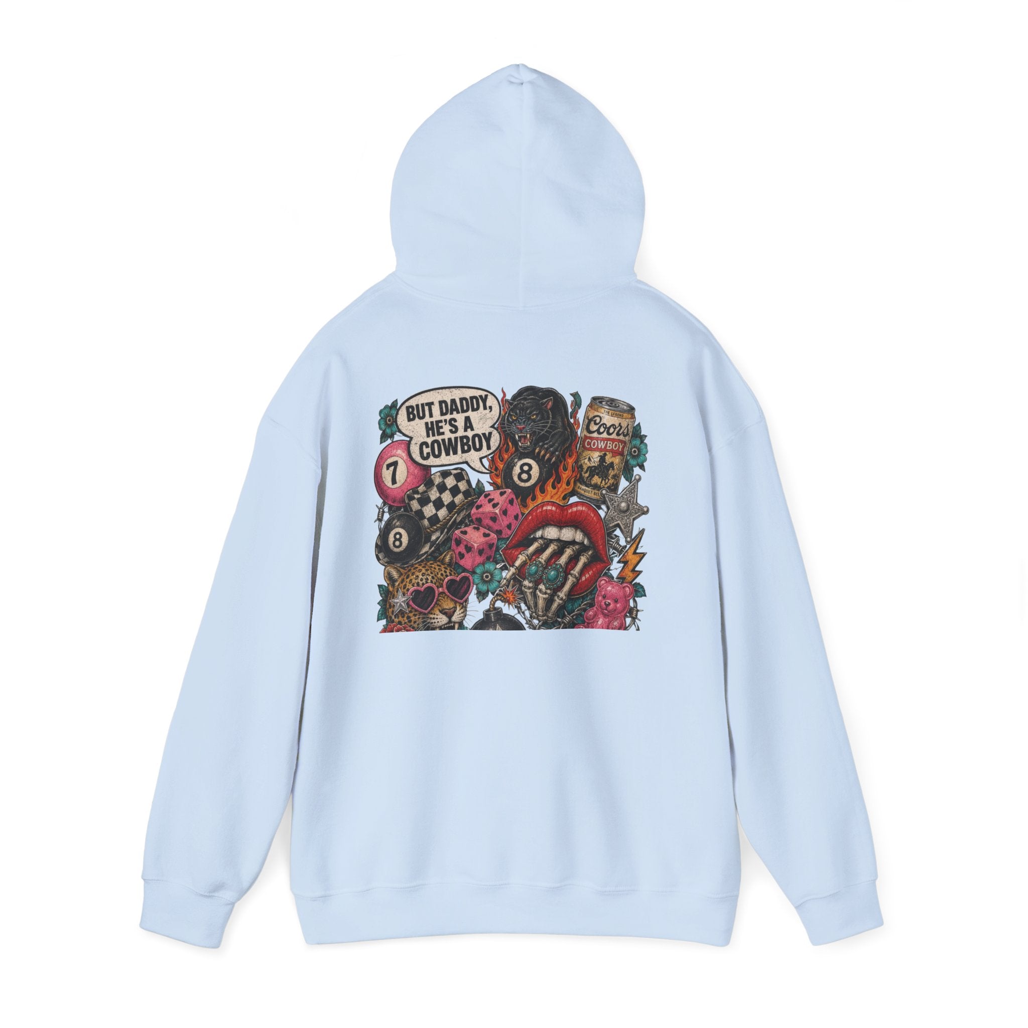 Retro Biker Cowboy Hoodie — 'But Dad He's a Cowboy' Graphic Pullover