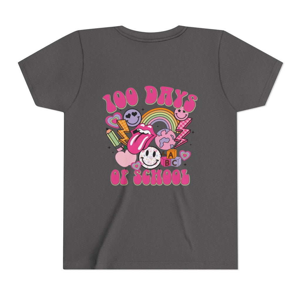 100 Days of School Youth Tee — Retro Cute Rainbow Smiley Design