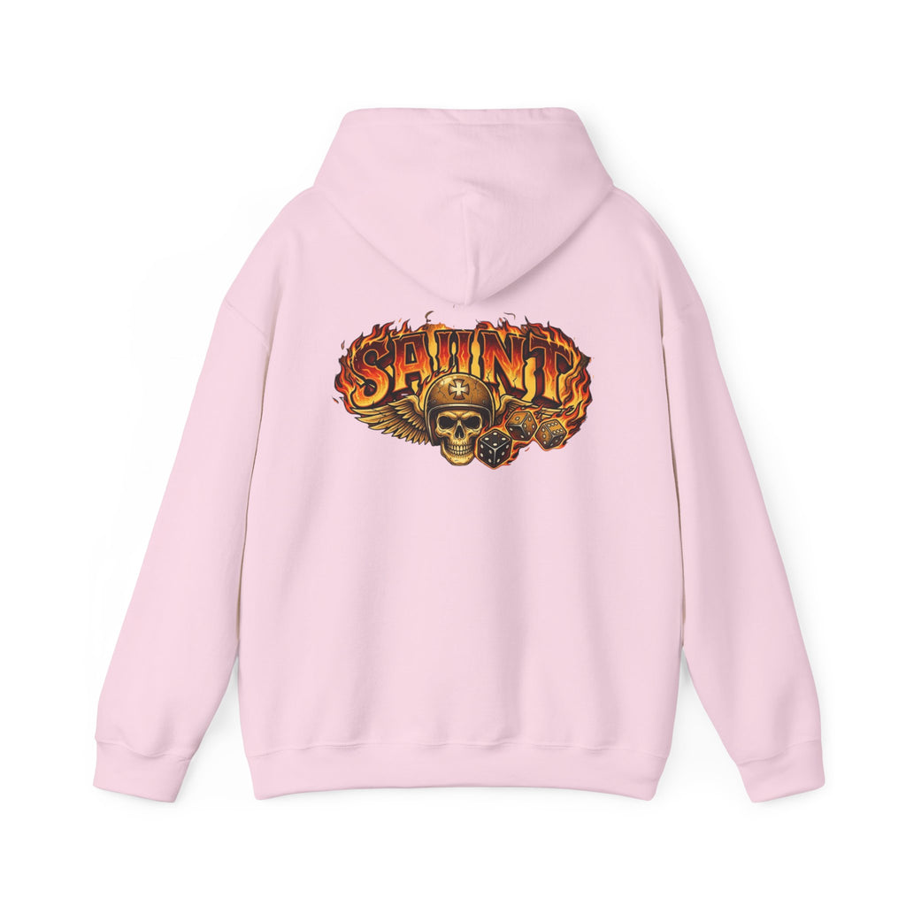 Skull & Flames 'Saint' Hoodie — Vintage Rock Graphic Sweatshirt