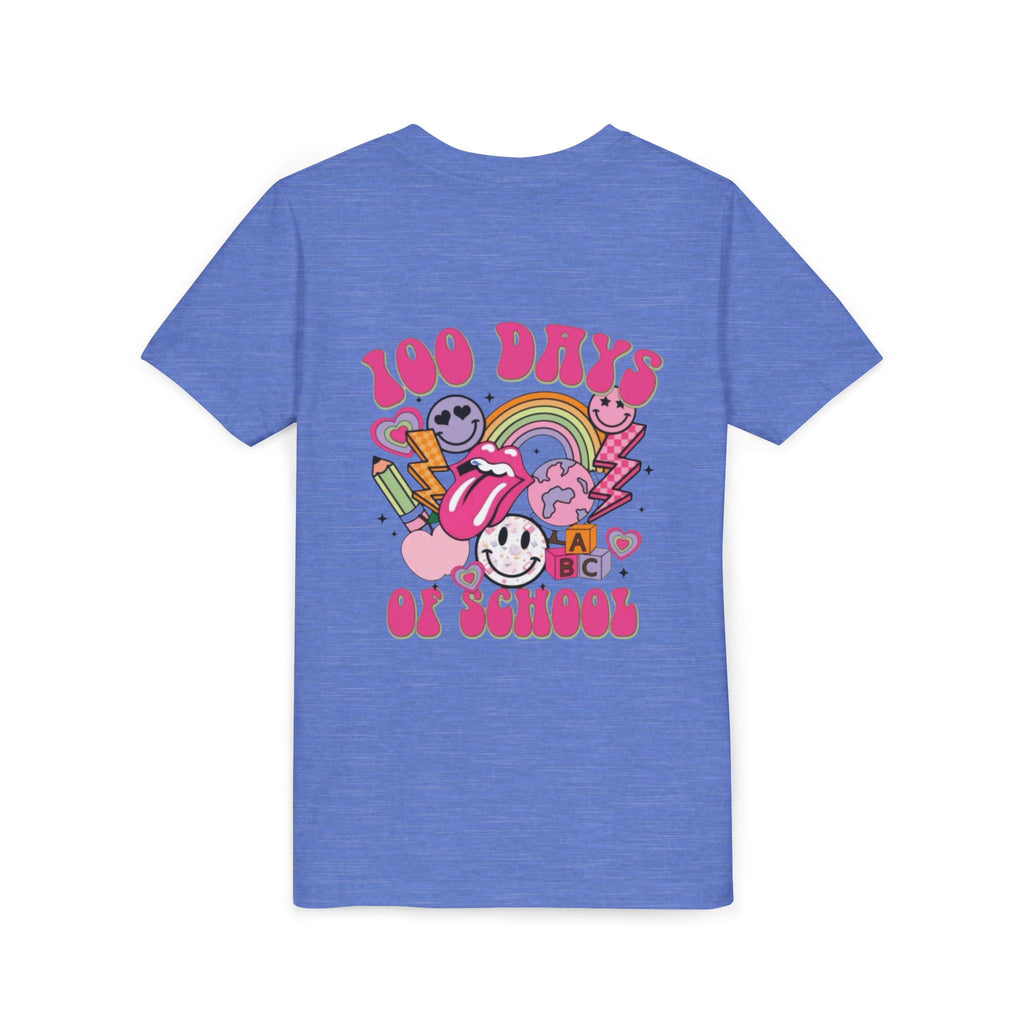 100 Days of School Youth Tee — Retro Cute Rainbow Smiley Design