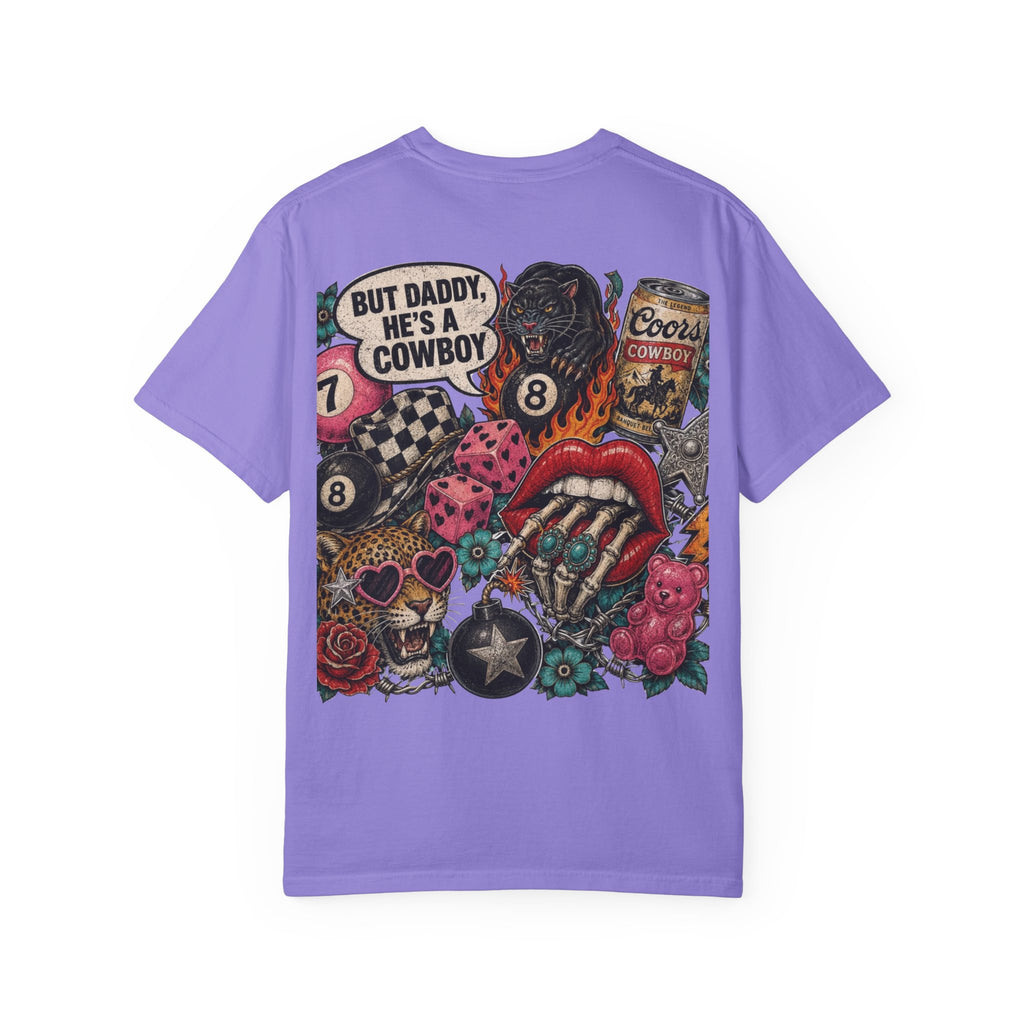 Graphic T-Shirt — Retro Tattoo Collage Back Print (“But Daddy, He’s a Cowboy”)