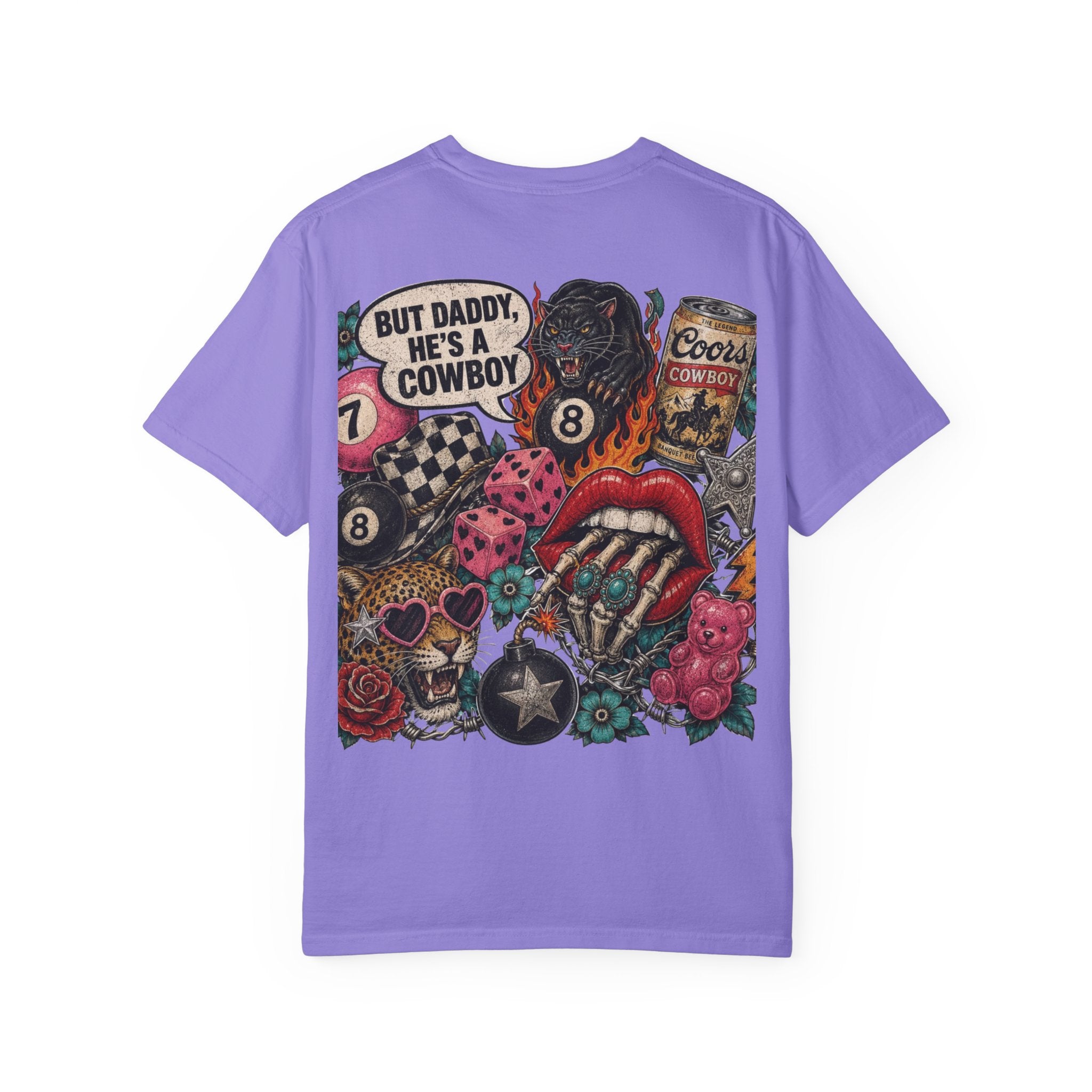 Graphic T-Shirt — Retro Tattoo Collage Back Print (“But Daddy, He’s a Cowboy”)
