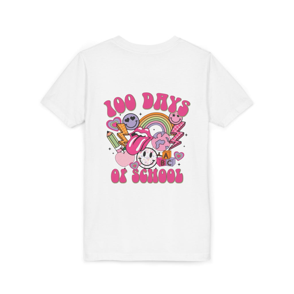 100 Days of School Youth Tee — Retro Cute Rainbow Smiley Design