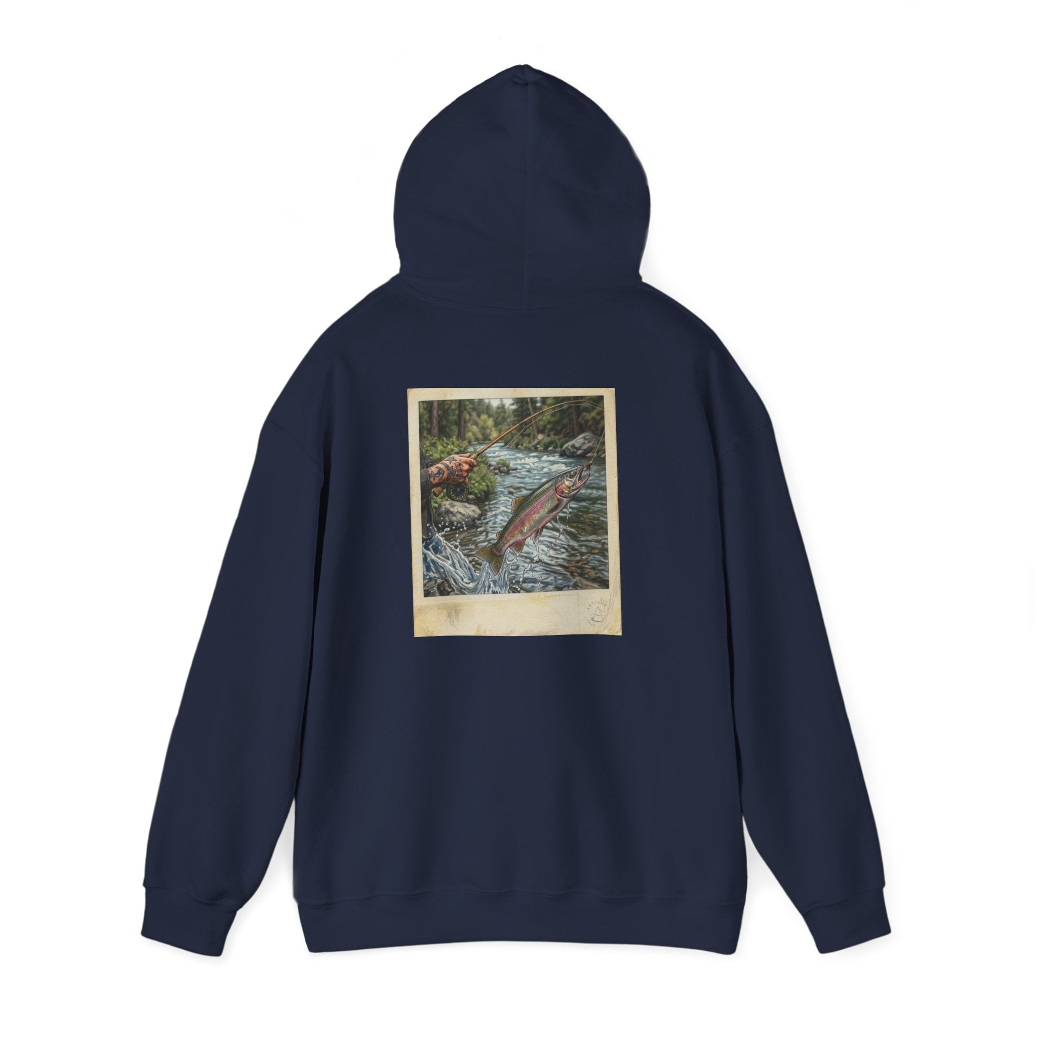Fishing Polaroid Hoodie — Vintage Fishing Jumping Fish Back Print