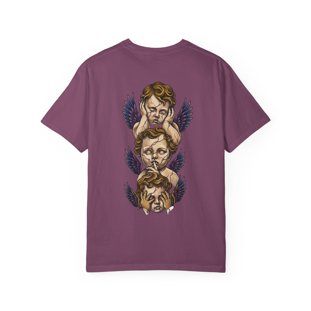 Cherub Trio Graphic T-Shirt — Vintage Angel Wings Design