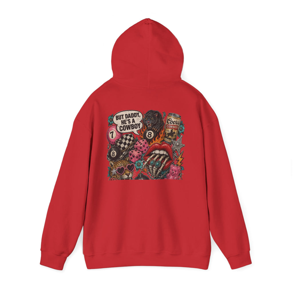 Retro Biker Cowboy Hoodie — 'But Dad He's a Cowboy' Graphic Pullover