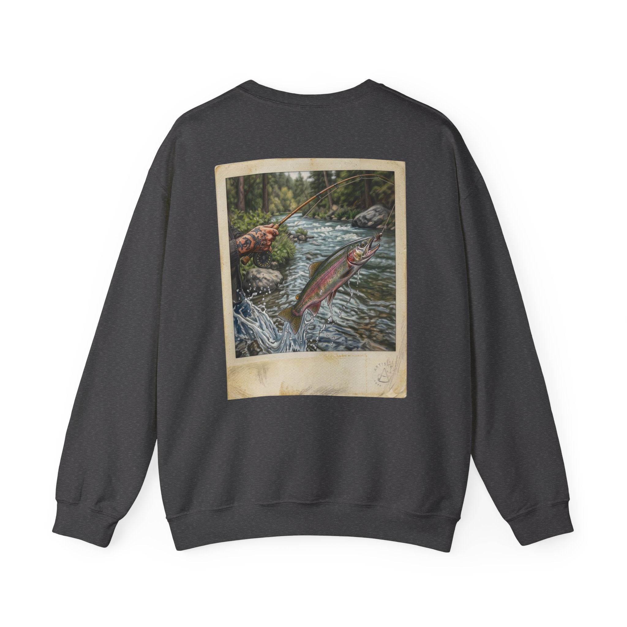 Fishing Vintage Photo Sweatshirt — Leaping Trout River Graphic Crewneck